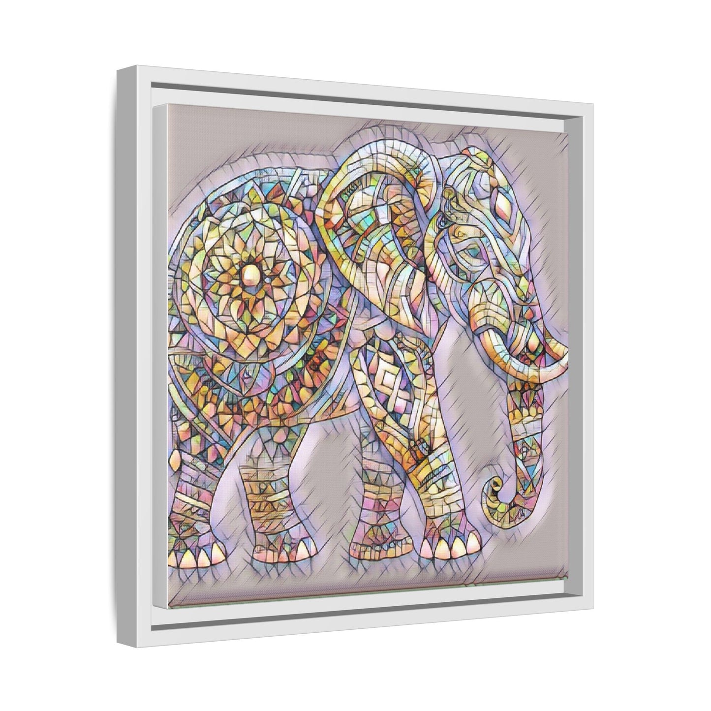 Colorful Mosaic Elephant Framed Canvas Print