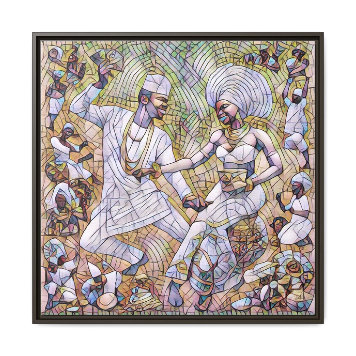 Afrobeat Celebration Matte Framed Canvas — Vibrant Dancers Wall Art