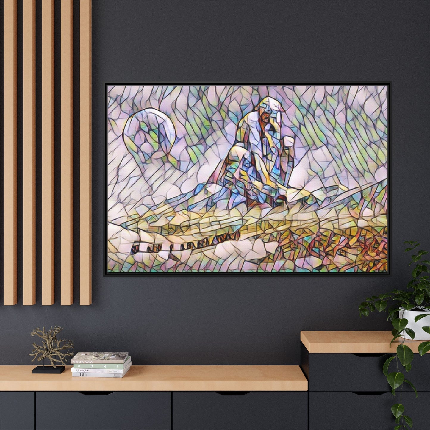 Stained-Glass Surfing Canvas Print — Framed Matte Wall Art