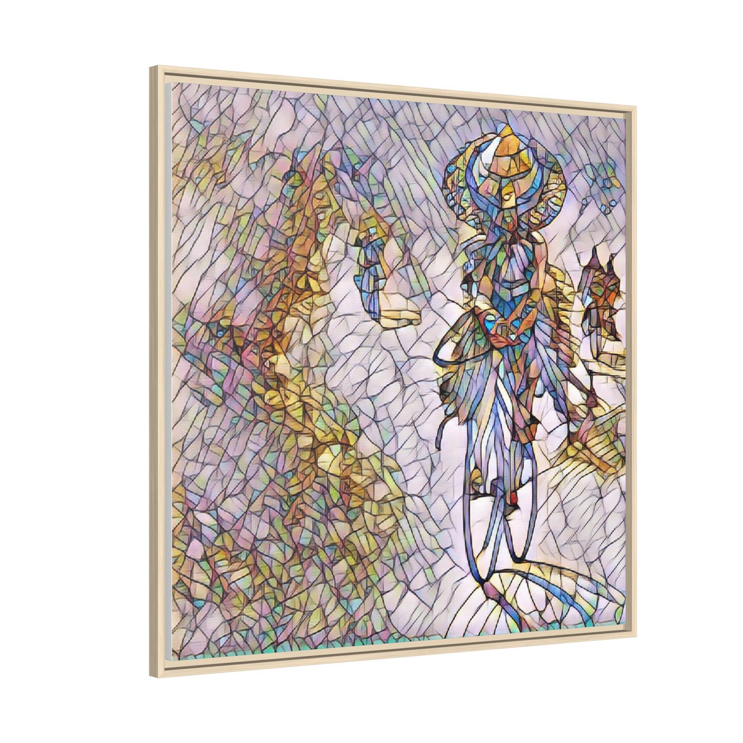 Abstract Cyclist Stained-Glass Art Print — Framed Matte Canvas