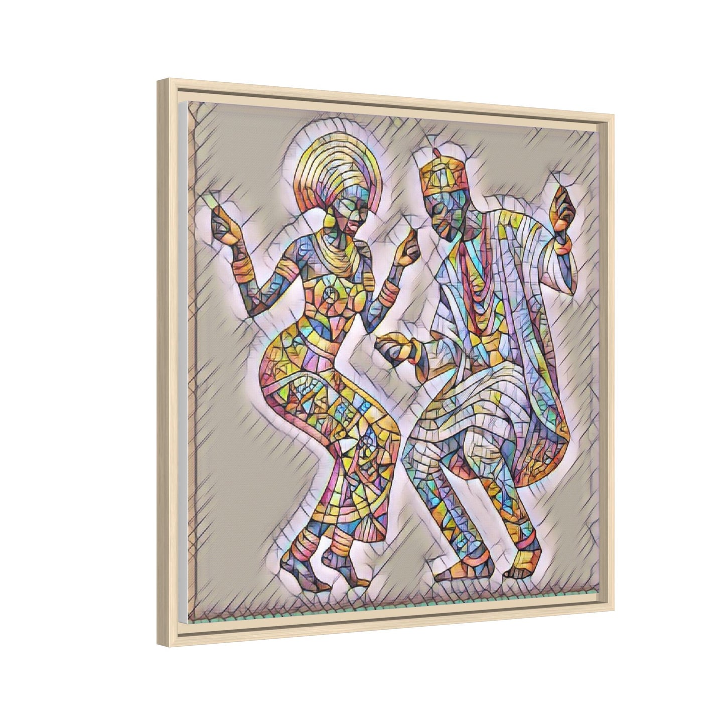 Afrobeat Dancers Framed Canvas Art — Colorful Mosaic African Dance Print