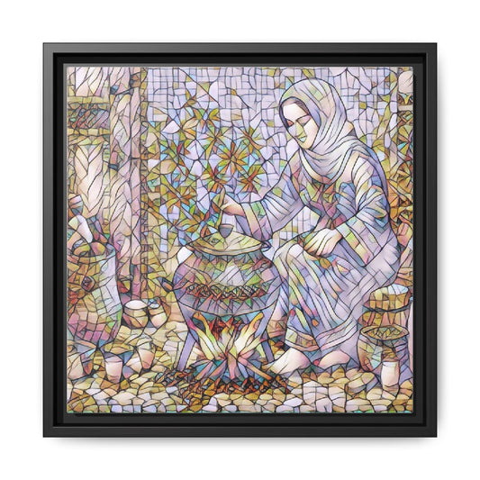 Framed Matte Canvas - Mosaic-Style Woman Brewing Tea (Multi-Color)
