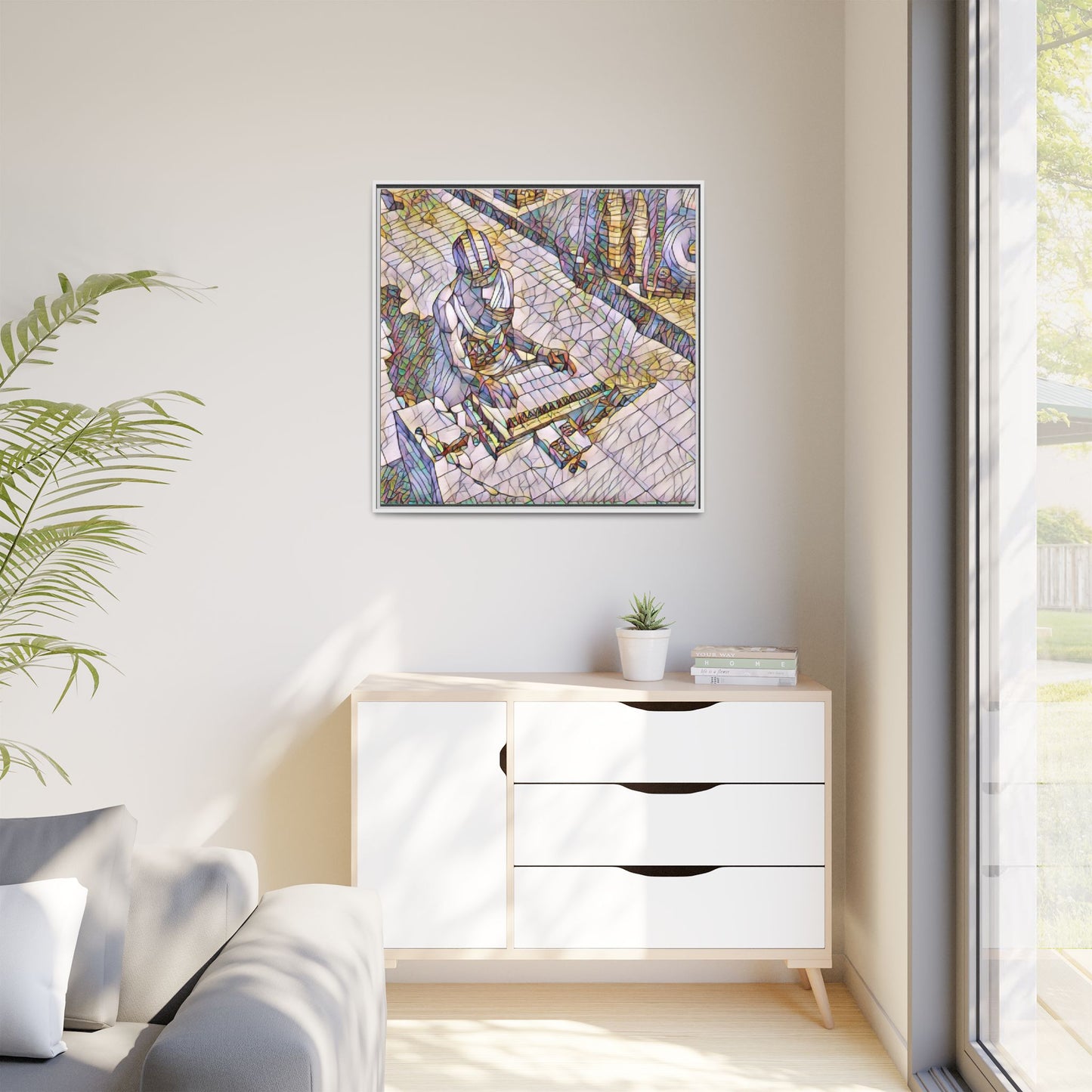 Abstract DJ Skateboarder Matte Framed Canvas – Colorful Urban Music Art Print
