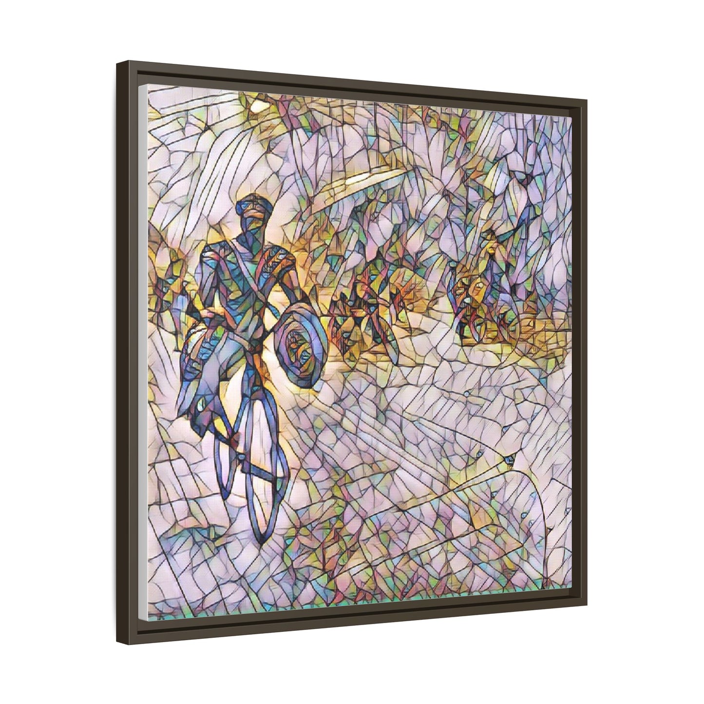 Cyclist Mosaic Matte Canvas Framed Wall Art — Colorful Biking Scene