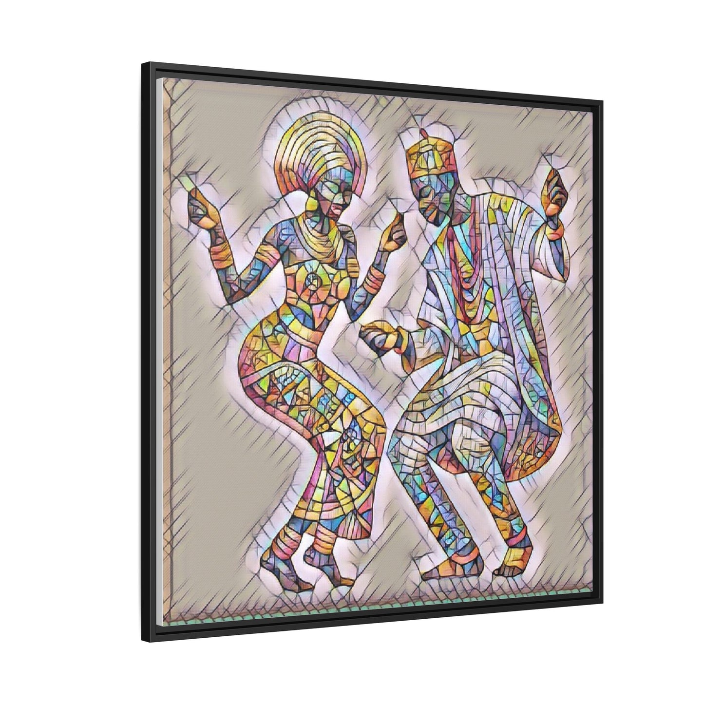 Afrobeat Dancers Framed Canvas Art — Colorful Mosaic African Dance Print