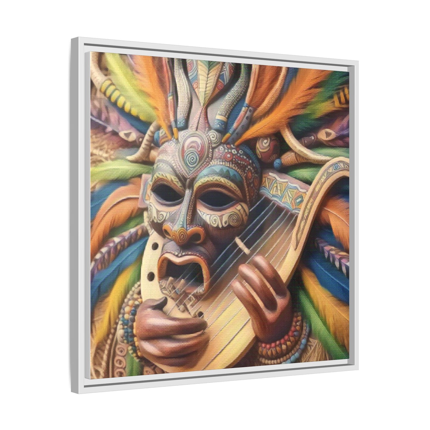 Colorful Tribal Mask Canvas — Framed Matte Wall Art