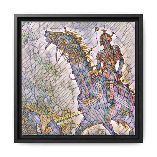 Stained-Glass Knight on Horse — Framed Matte Canvas Wall Art