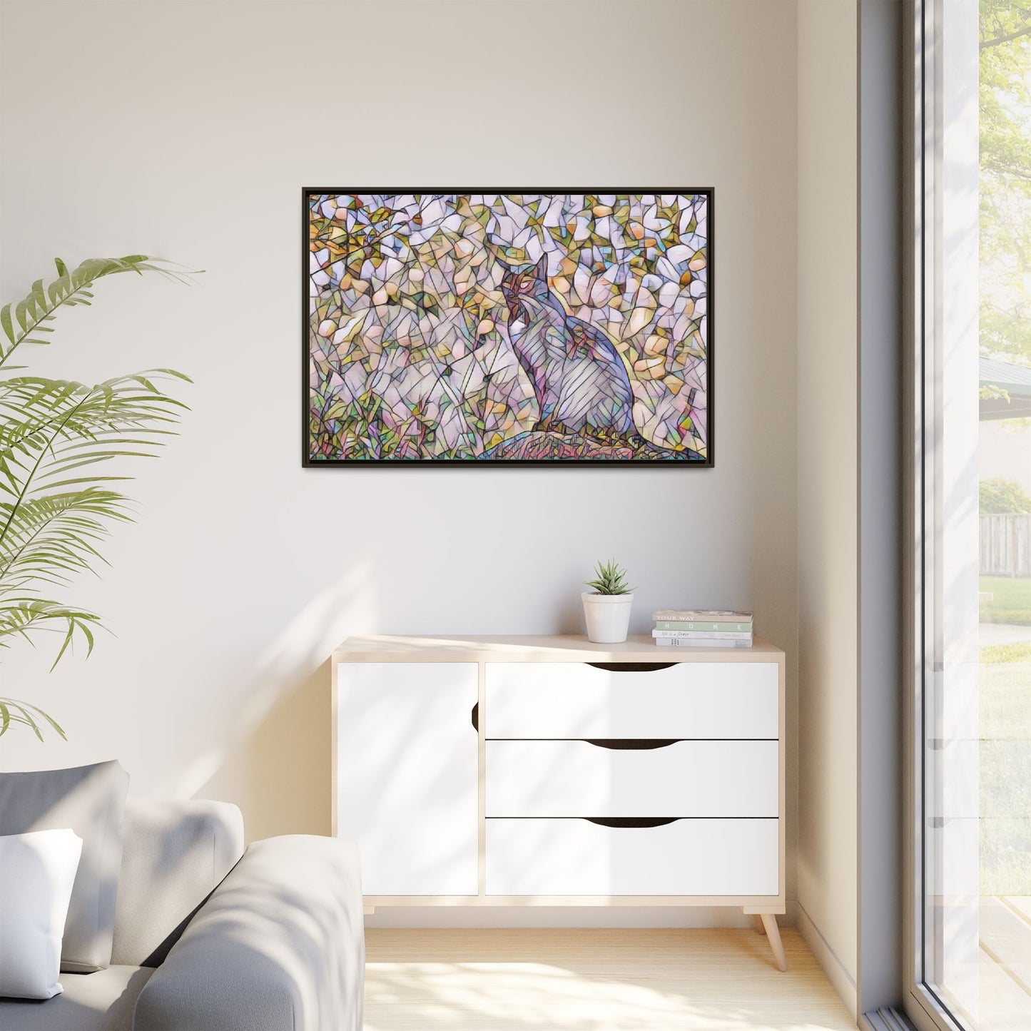 Framed Canvas Art - Stained Glass Heron Nature Print