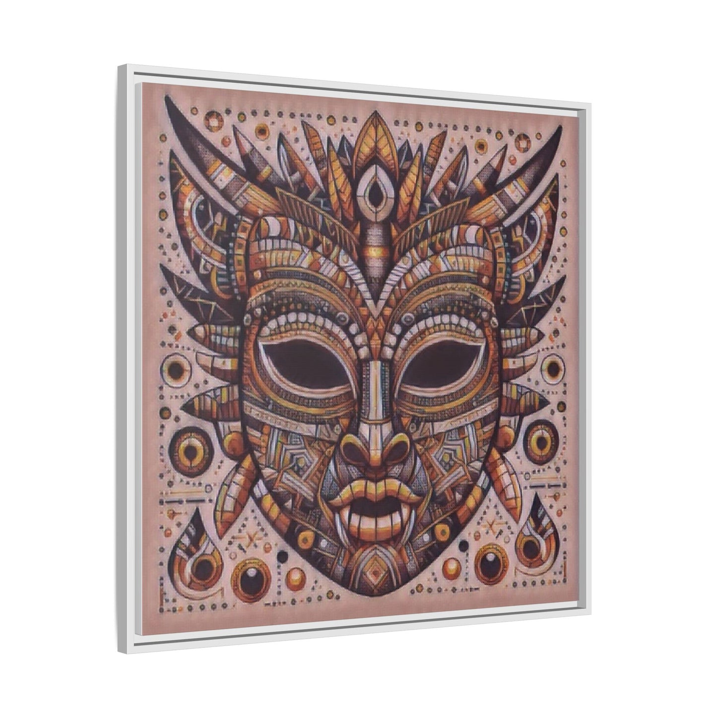 Tribal Mask Framed Canvas Art — Multicolor Matte Wall Decor