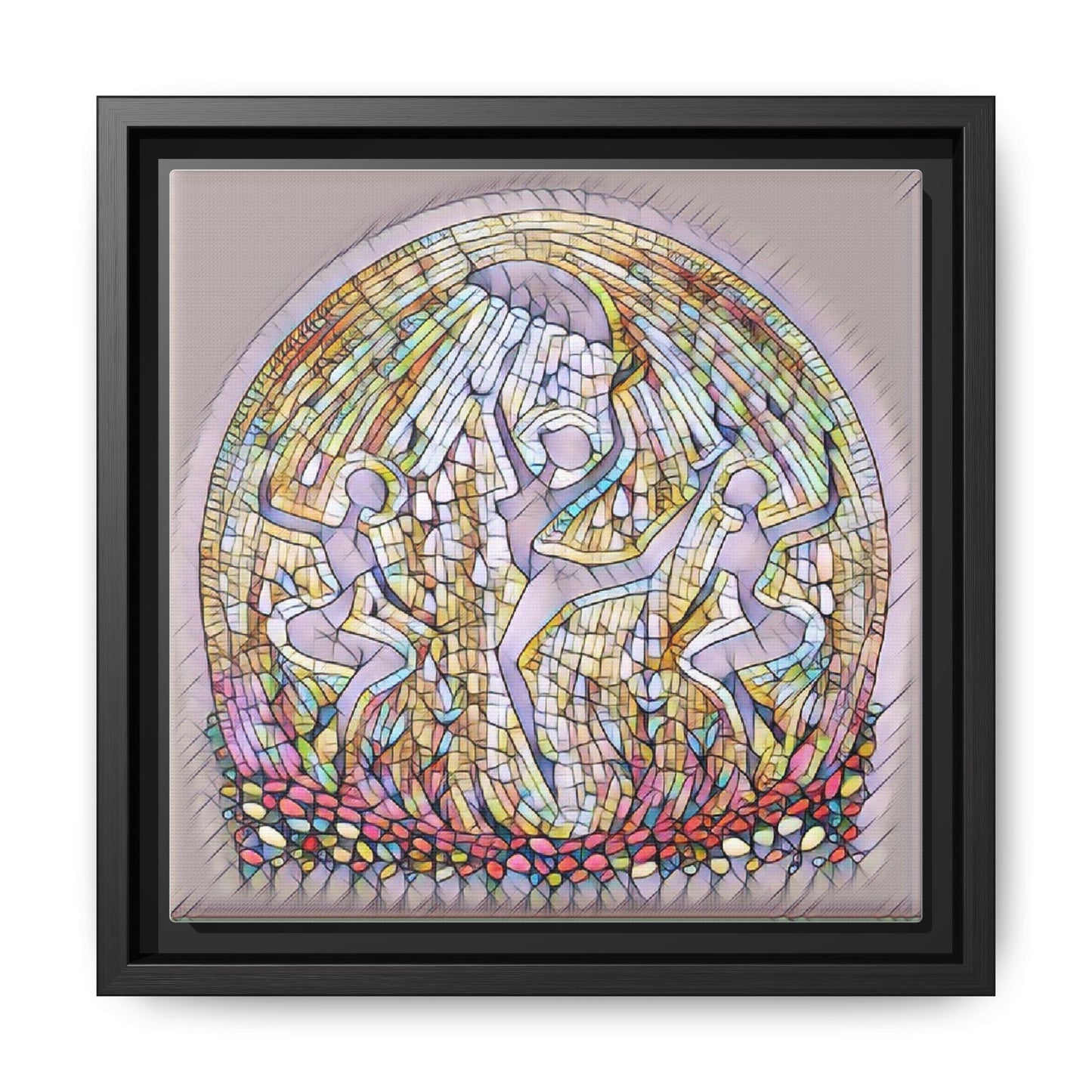 Framed Canvas Art - Stained Glass Dance Trio (Matte Multi-Color)