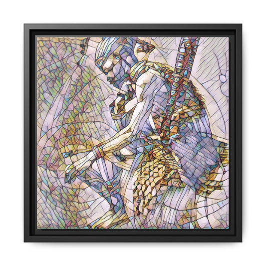 Stained Glass Warrior Matte Framed Canvas — Multi‑Color Fantasy Art Print
