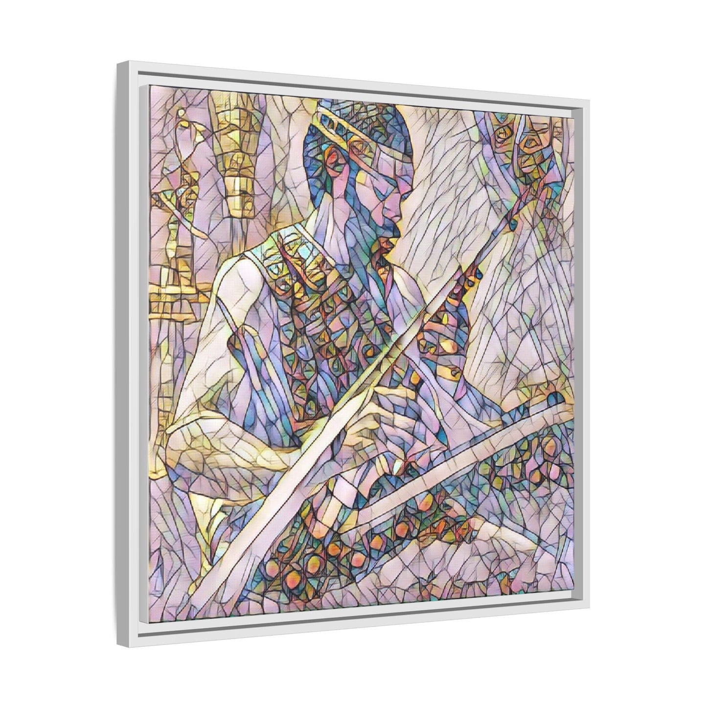 Framed Matte Canvas — Abstract Musician Stained-Glass Art Print