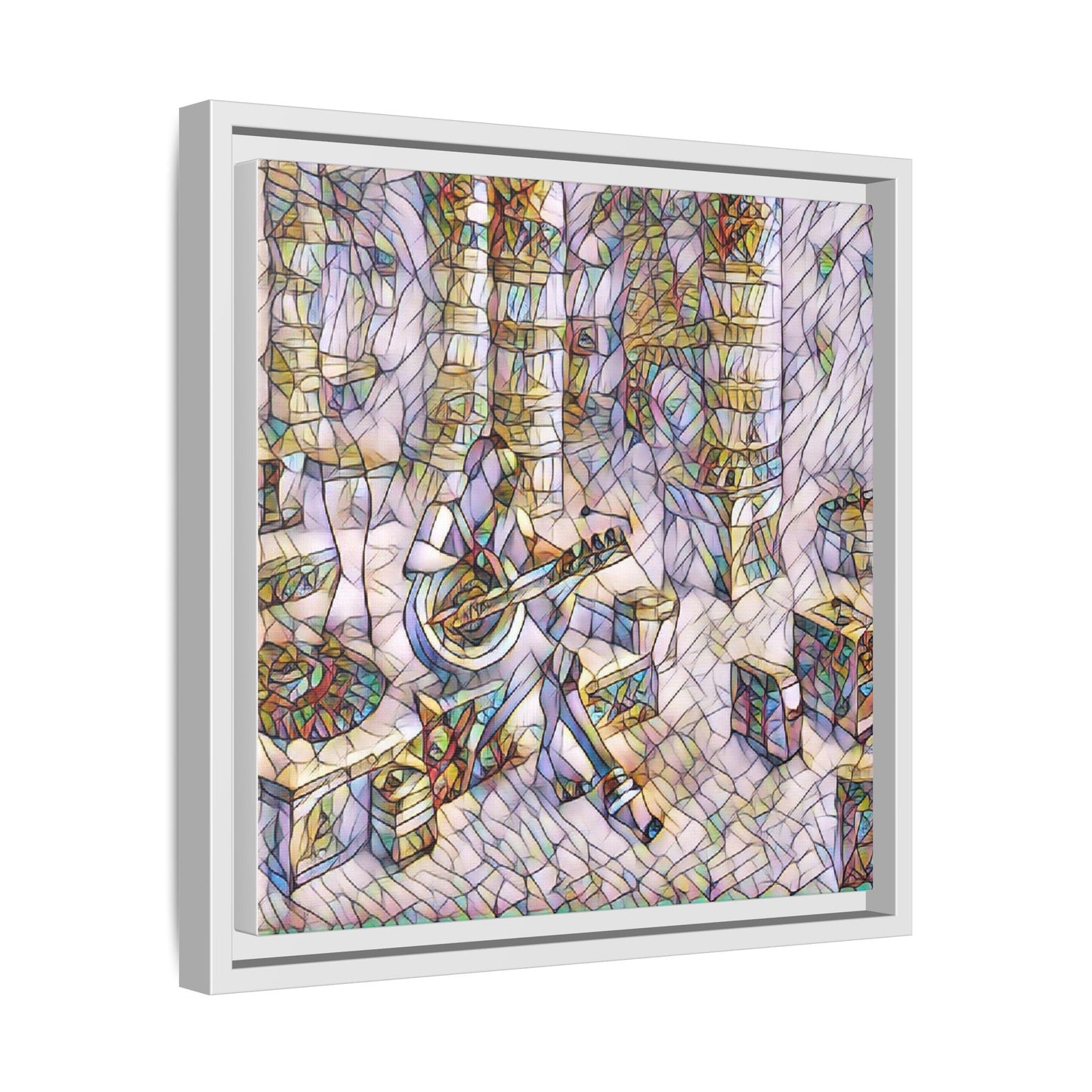 Framed Matte Canvas Art - Abstract Guitarist in Colorful Mosaic