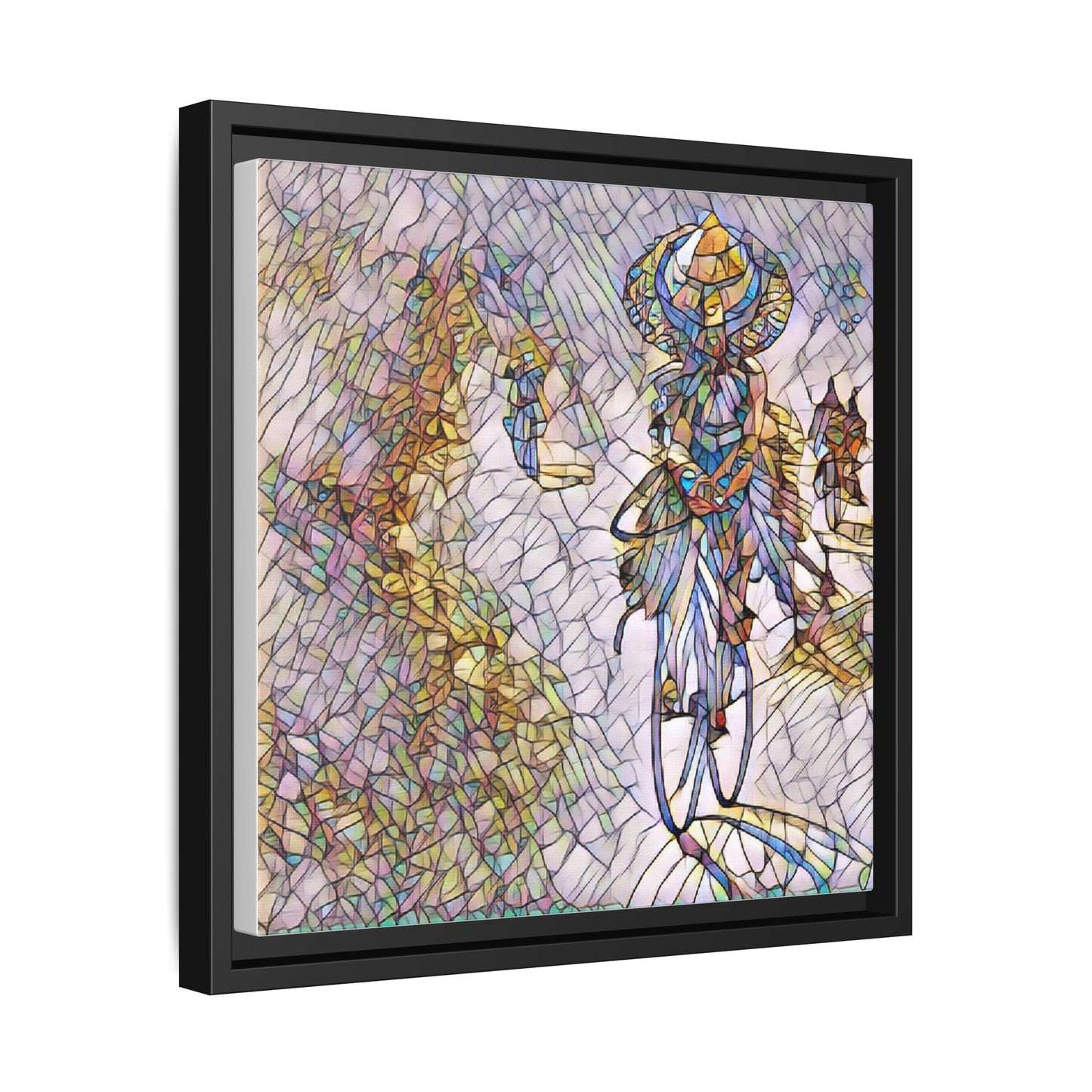 Abstract Cyclist Stained-Glass Art Print — Framed Matte Canvas