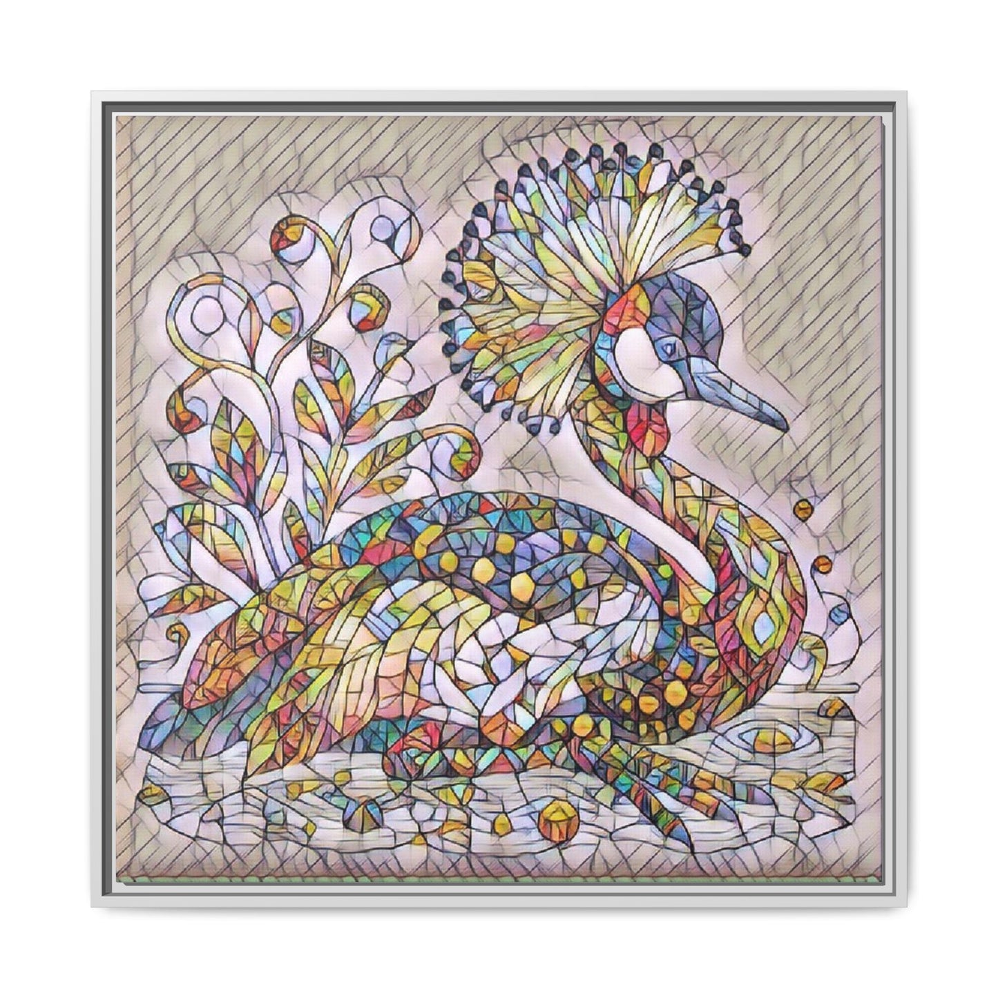 Colorful Peacock Mosaic Framed Canvas Art