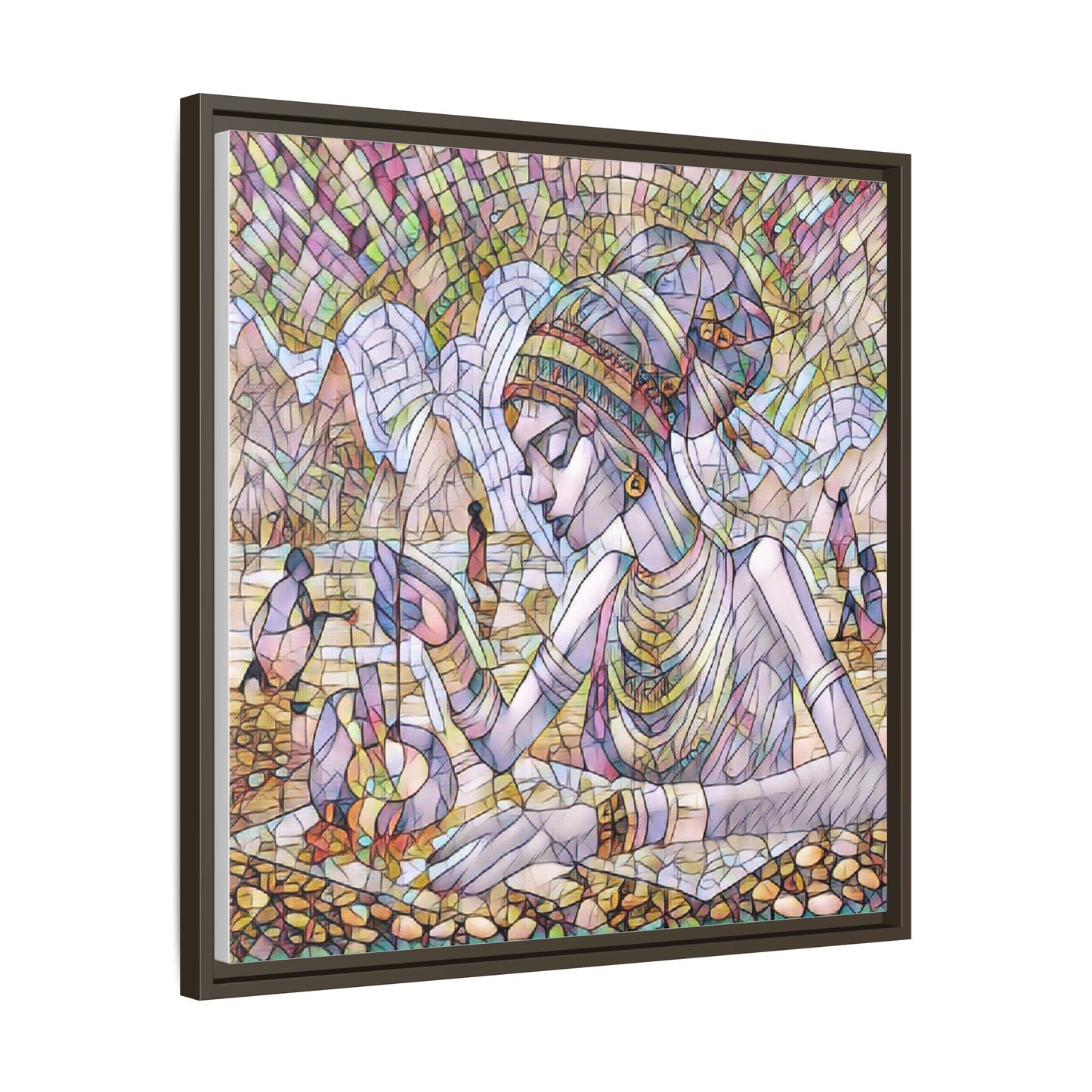 Framed Matte Canvas Art — Mosaic-Inspired Egyptian Woman Illustration