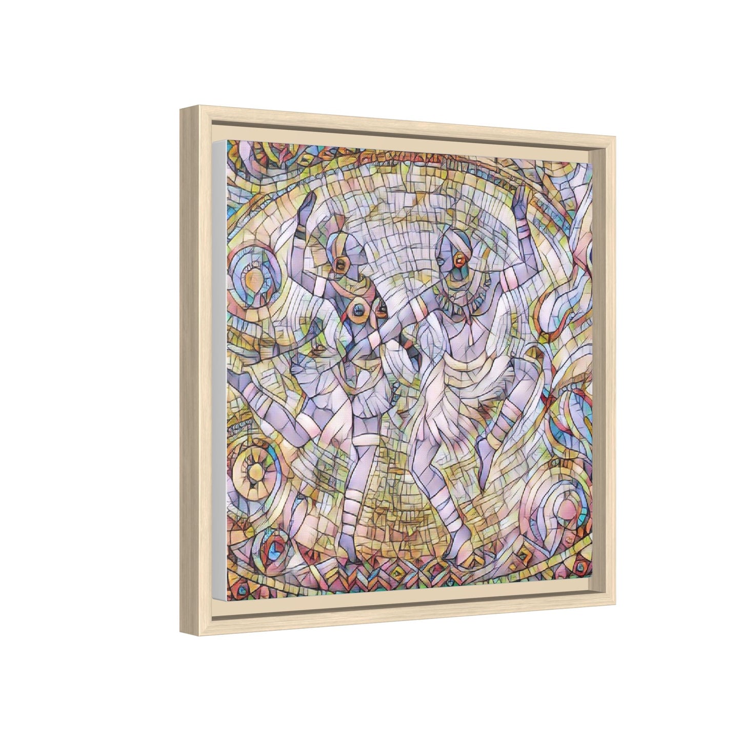 Abstract Dancers Matte Framed Canvas Wall Art — Multi‑Color Stained Glass Style