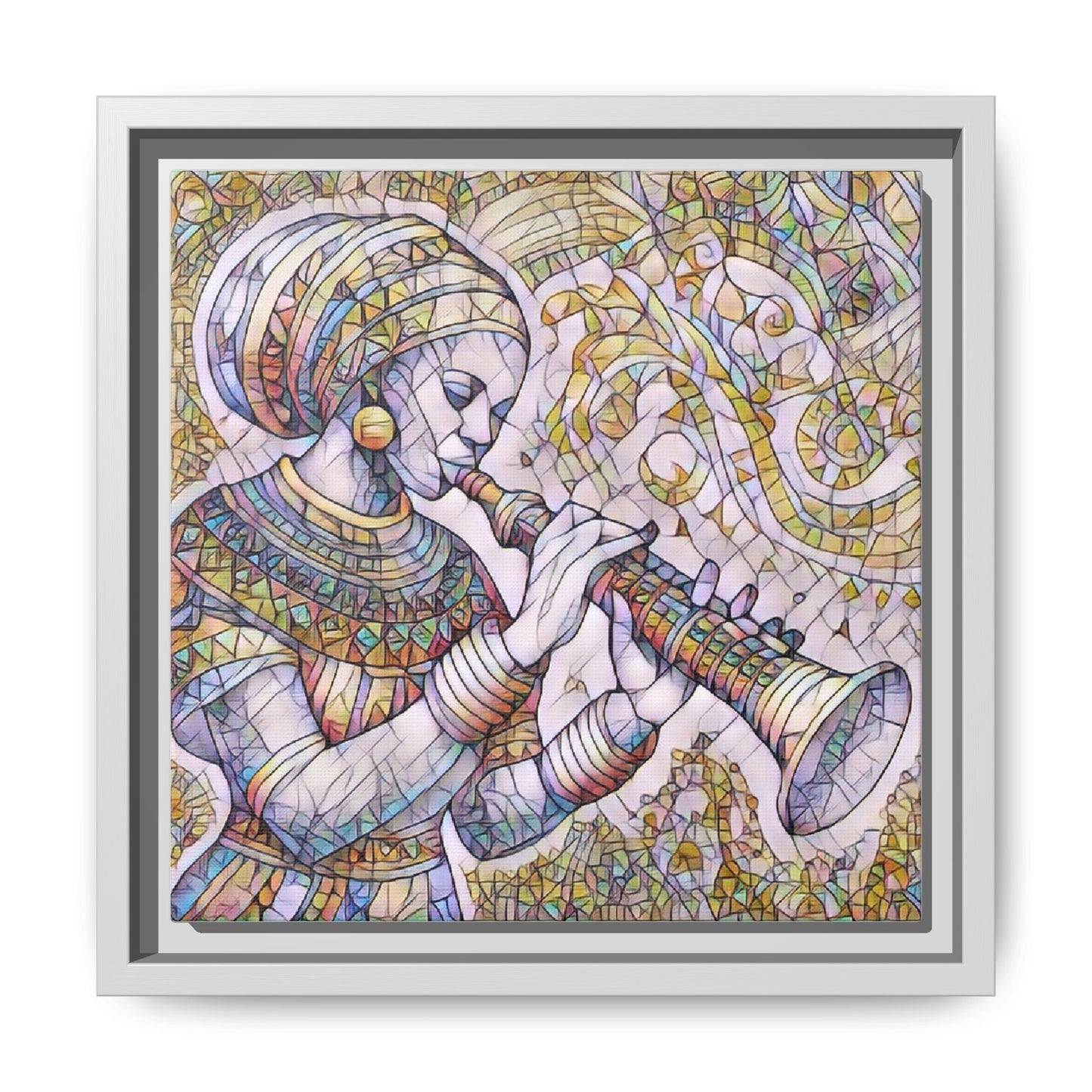 Egyptian Flutist Mosaic Matte Canvas Framed Art