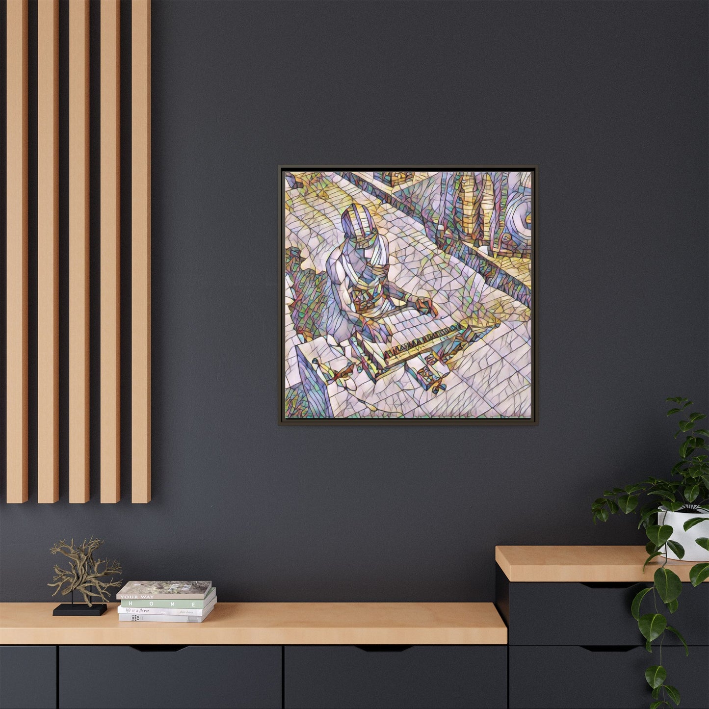 Abstract DJ Skateboarder Matte Framed Canvas – Colorful Urban Music Art Print