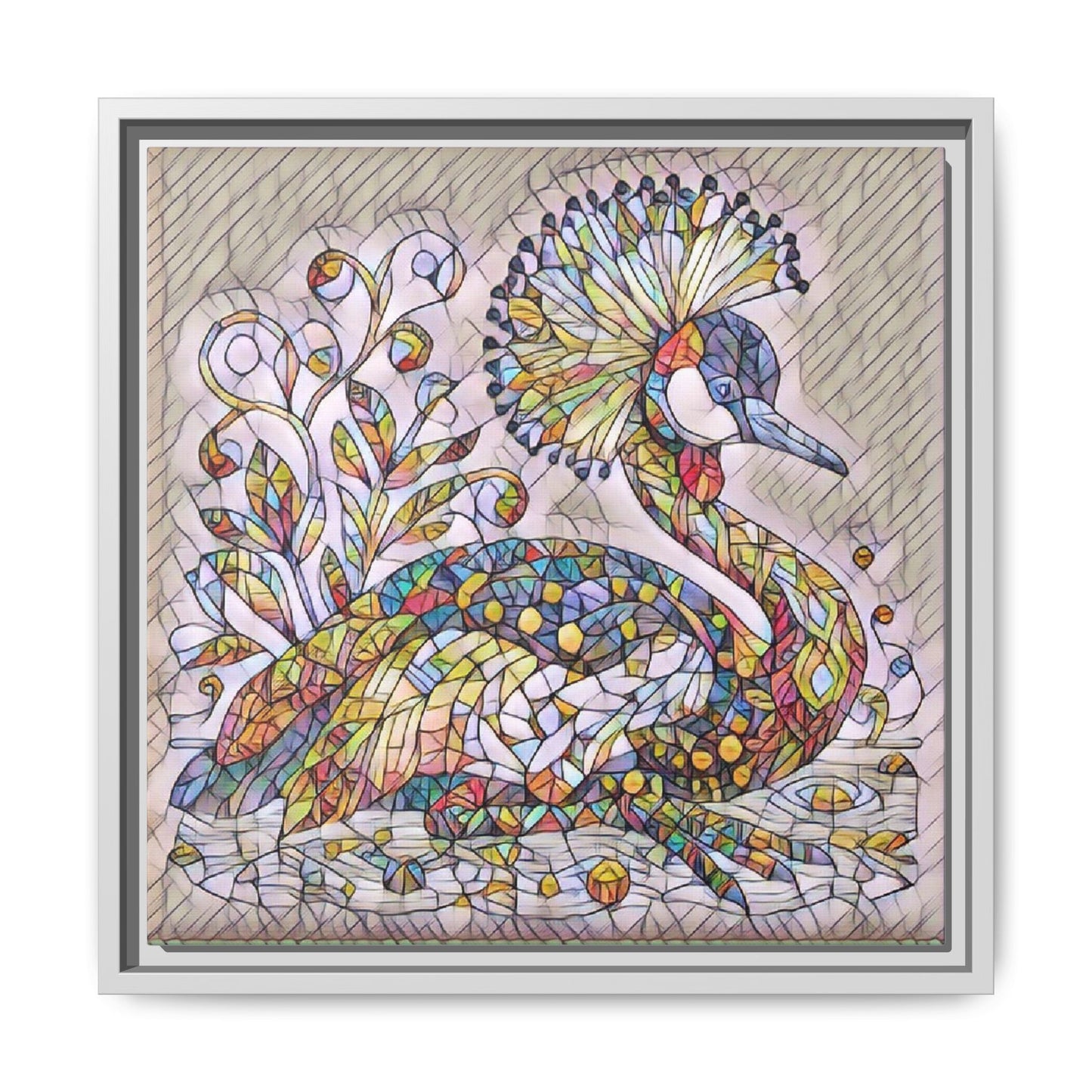 Colorful Peacock Mosaic Framed Canvas Art
