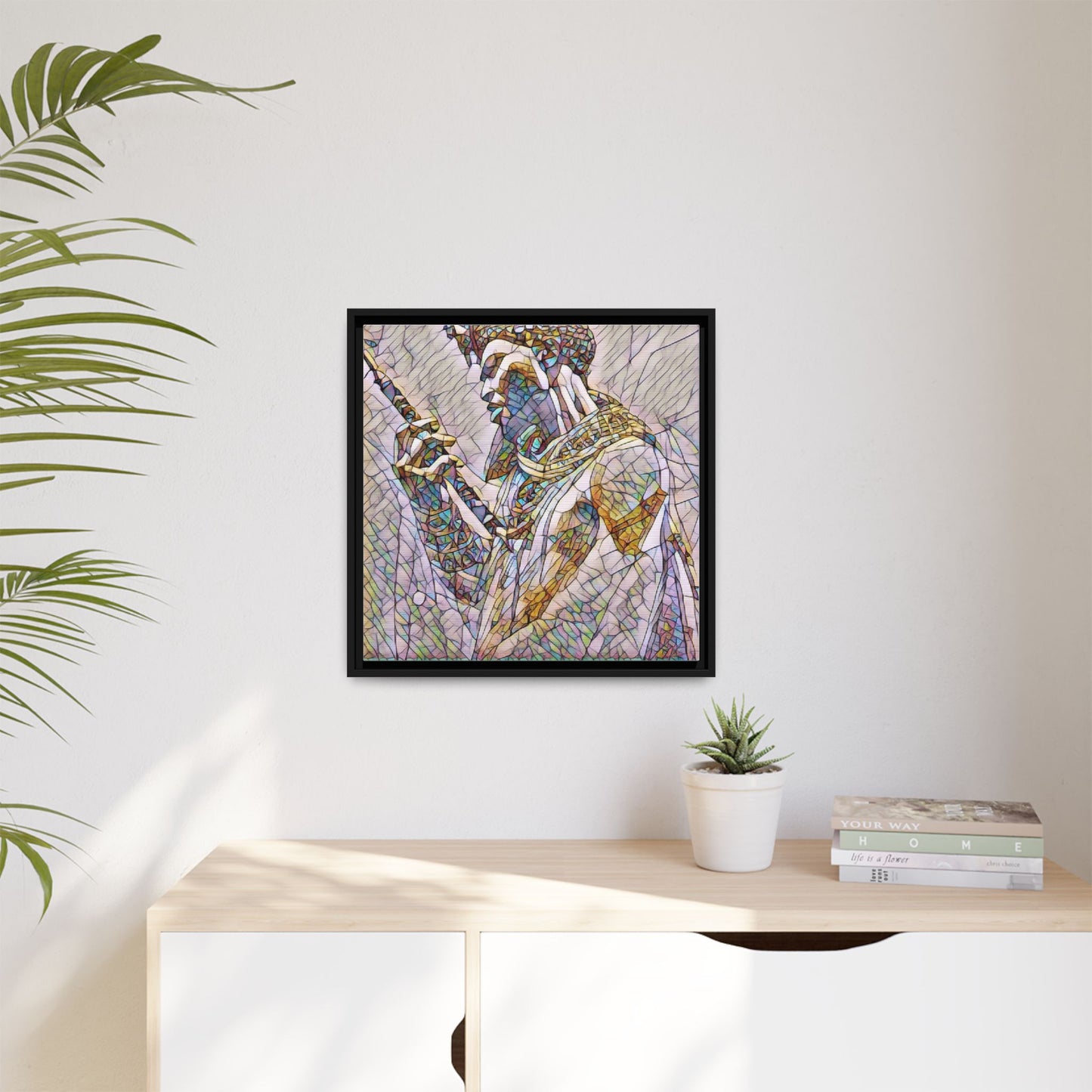 Egyptian Pharaoh Stained Glass Art — Framed Matte Canvas