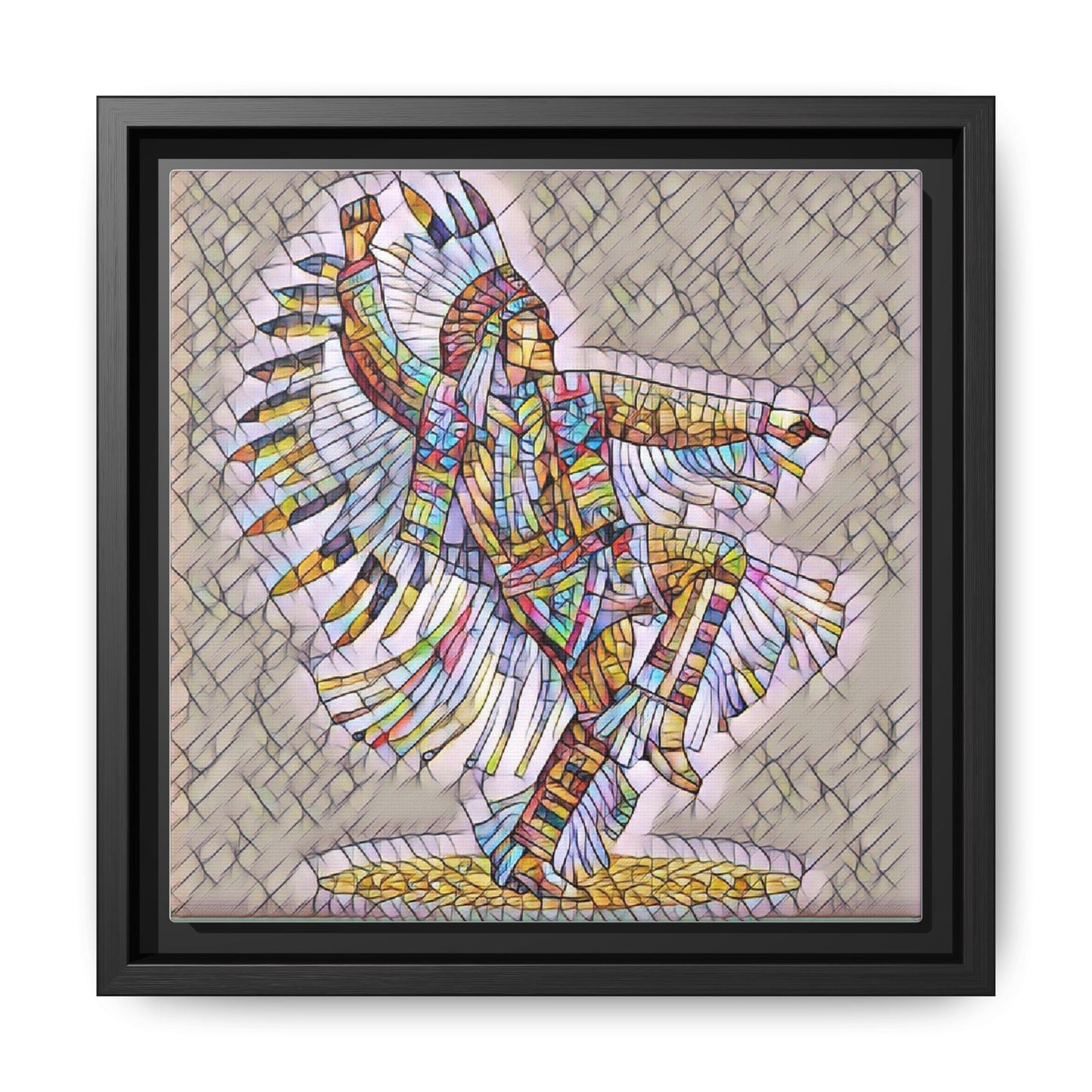 Colorful Native Dancer Framed Canvas Art — Stained Glass Style Wall Decor