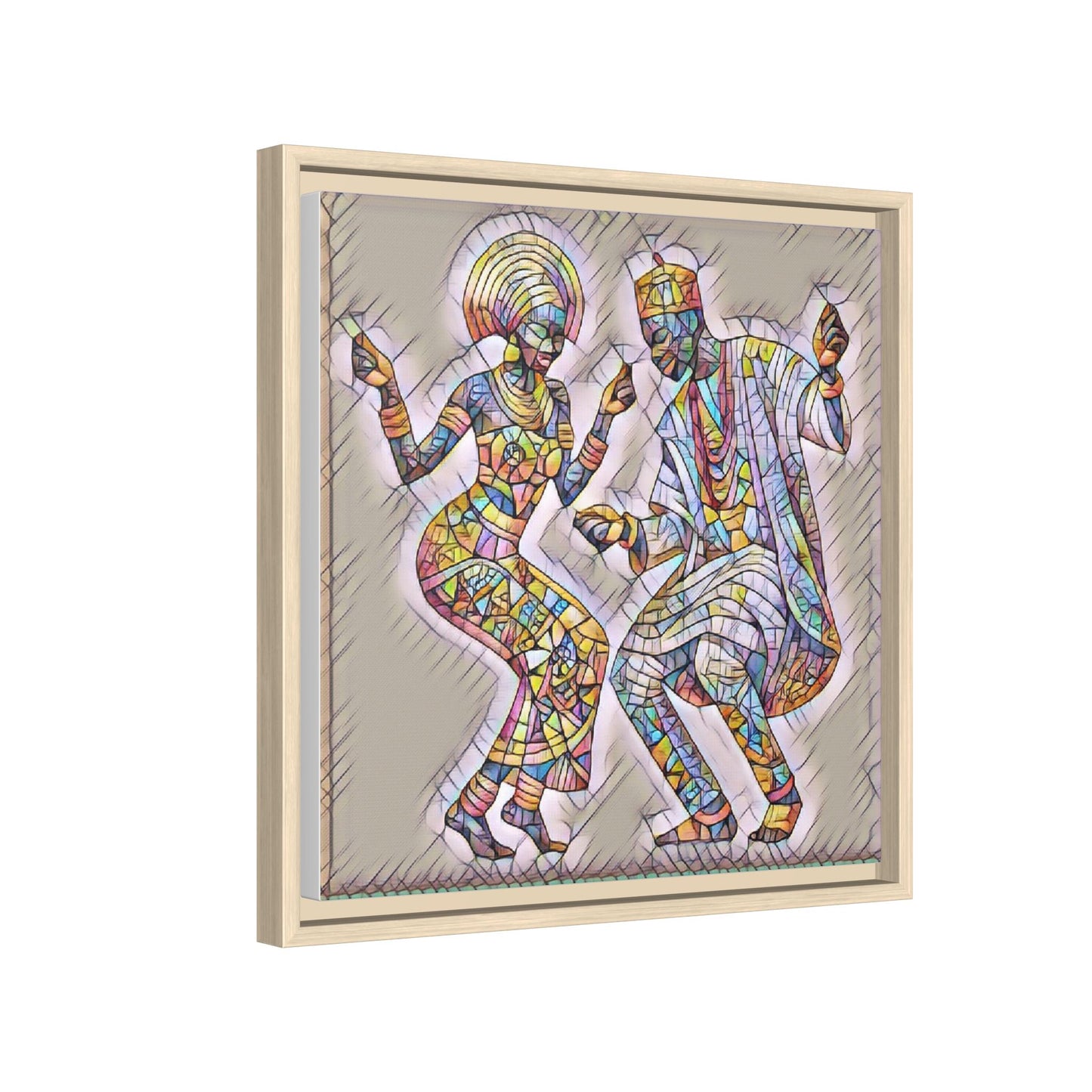 Afrobeat Dancers Framed Canvas Art — Colorful Mosaic African Dance Print