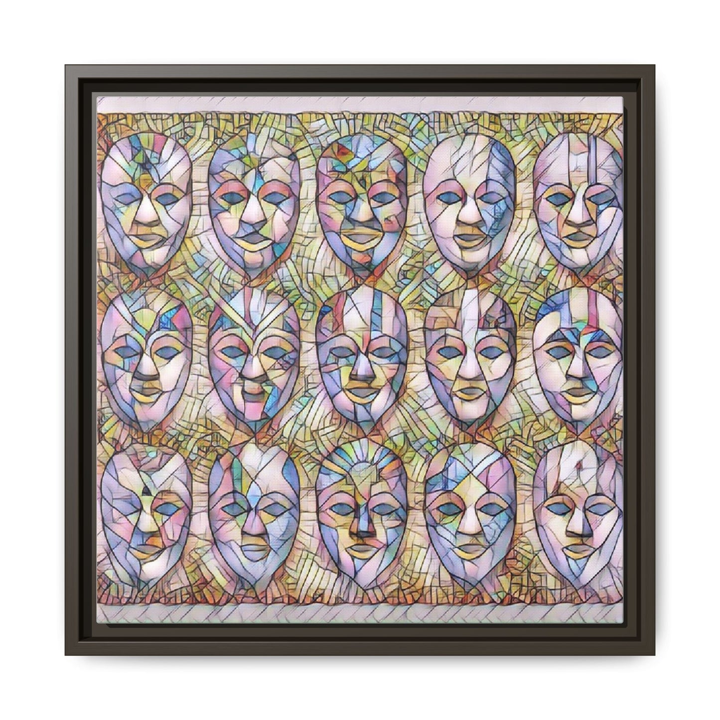 Abstract Mask Art Matte Canvas Print — Framed Multicolor Wall Art