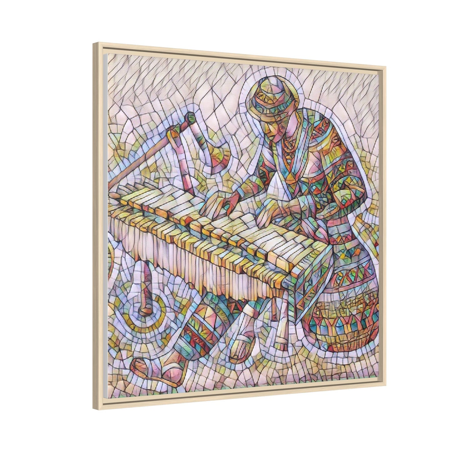 Framed Canvas Art - Colorful Mosaic Vibraphone Musician Print