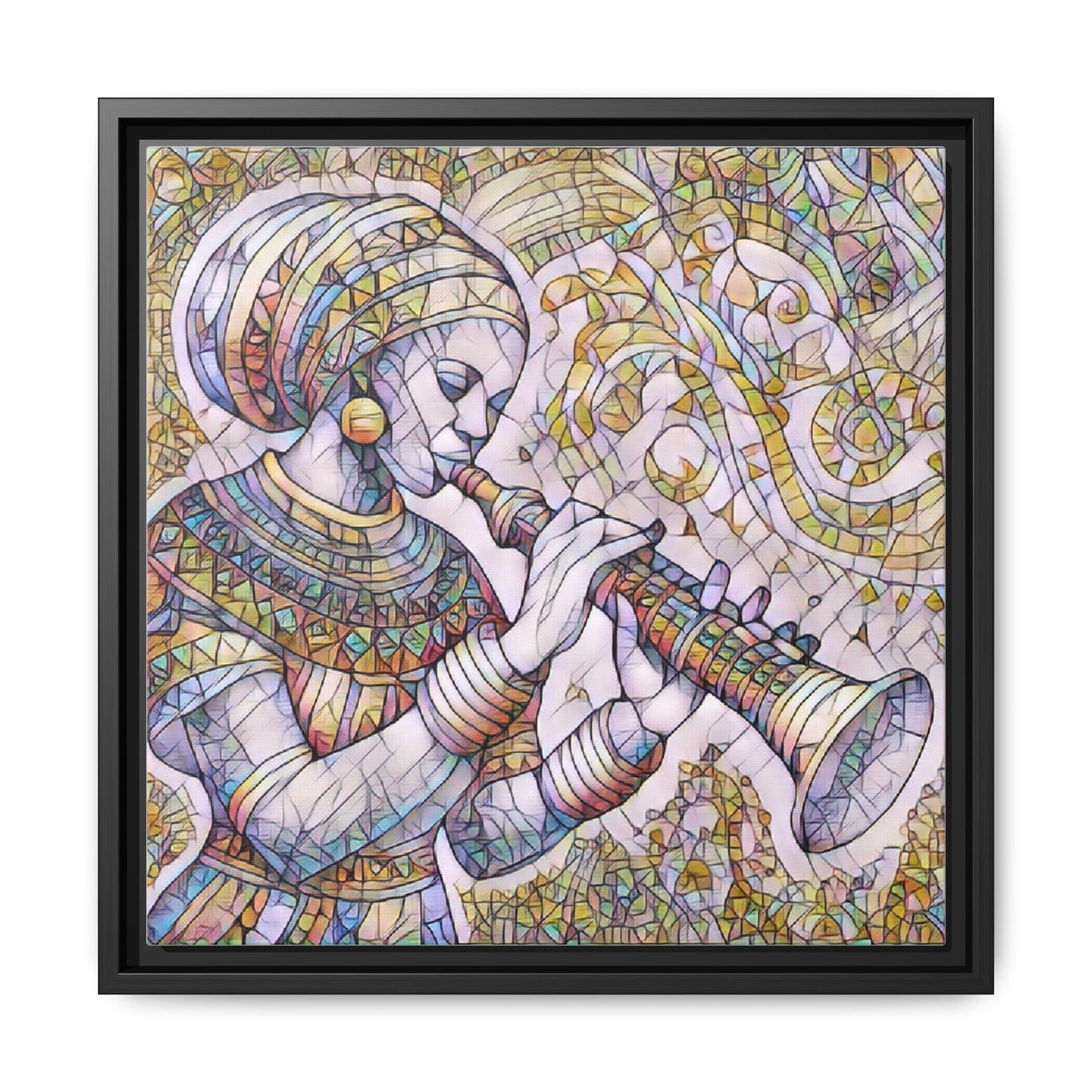 Egyptian Flutist Mosaic Matte Canvas Framed Art