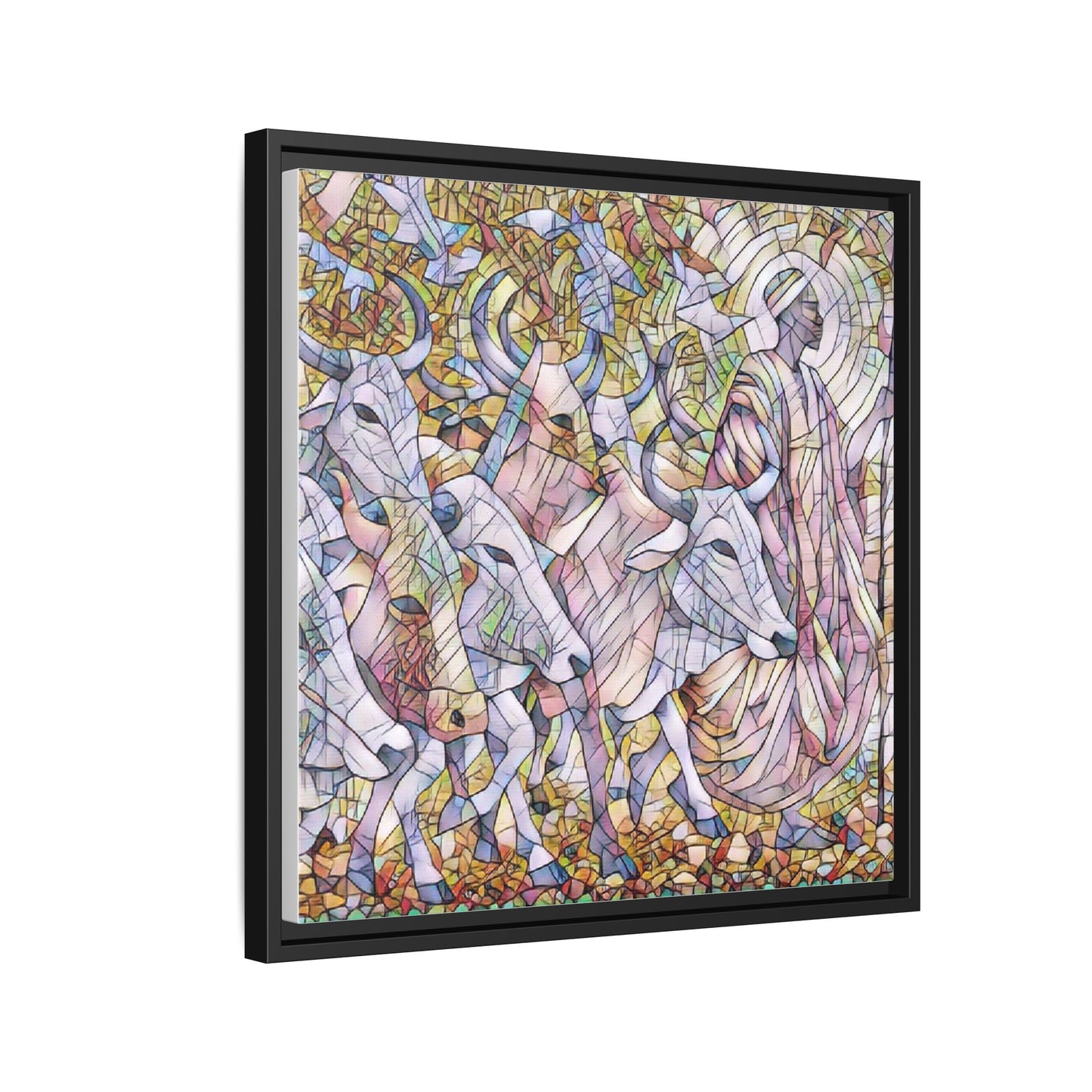 Framed Matte Canvas Art — Stained-Glass Style Cattle Herd