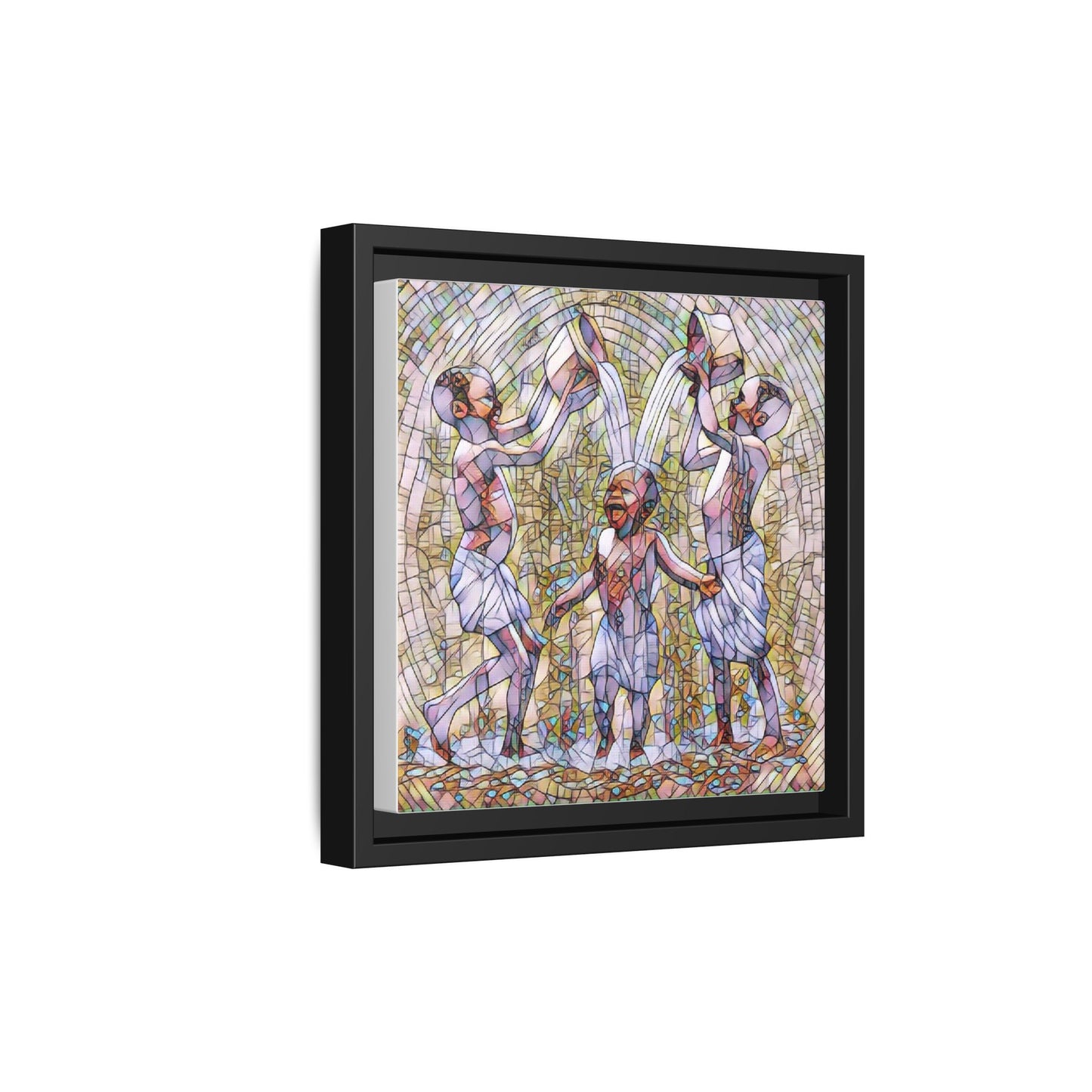Framed Matte Canvas Art – Joyful Water Dance Family Stained-Glass Print