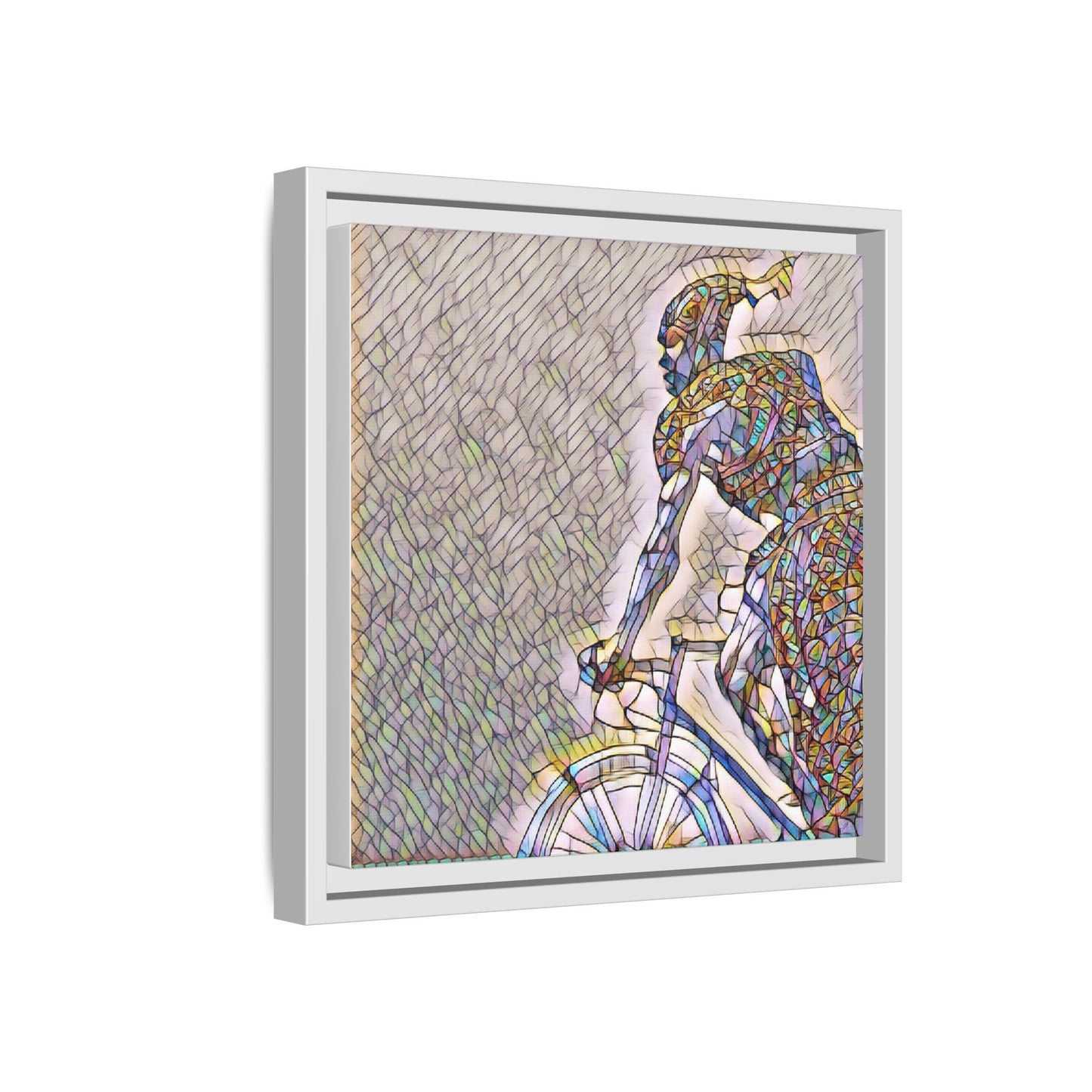 Cyclist Mosaic Matte Canvas Print — Framed Multicolor Bike Art