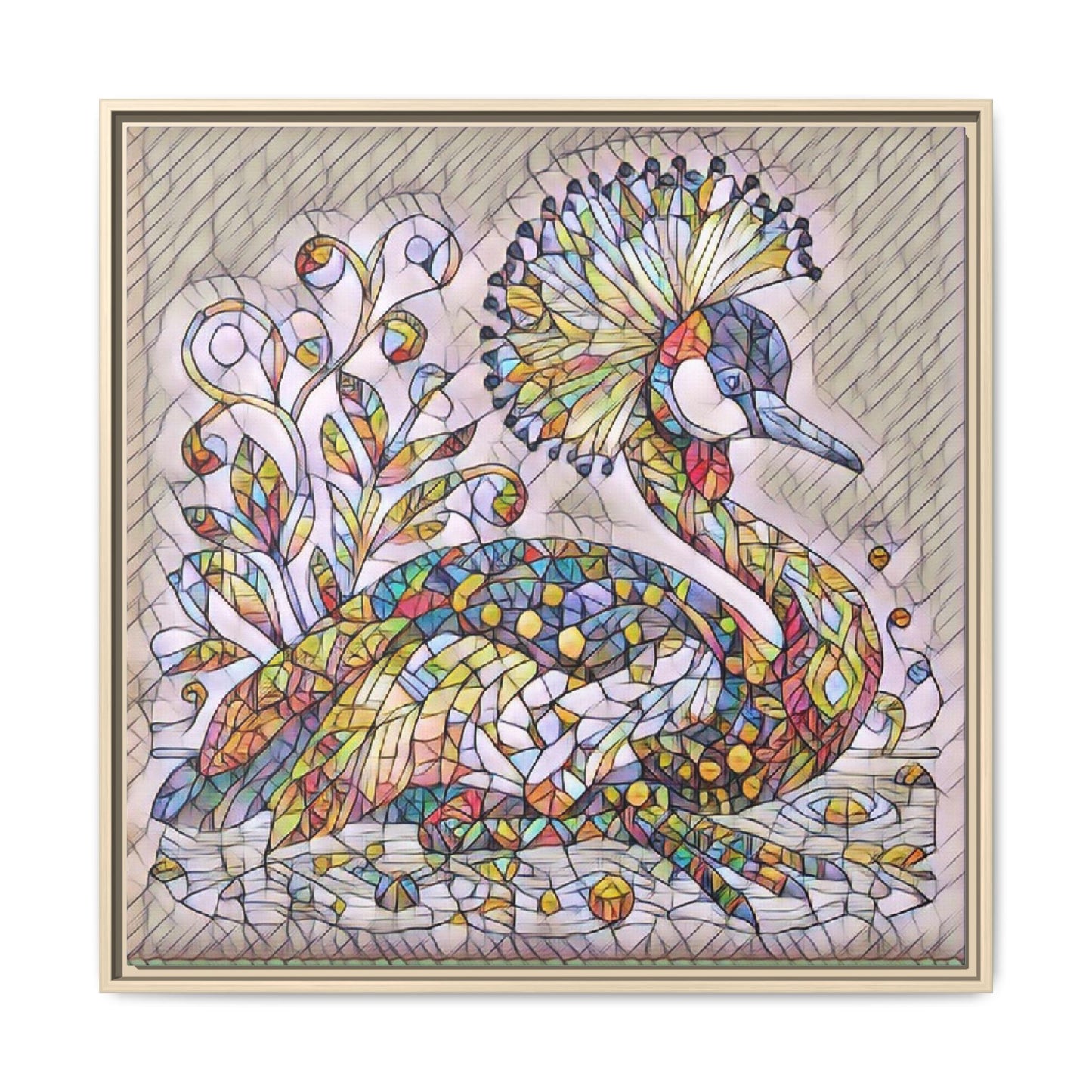 Colorful Peacock Mosaic Framed Canvas Art