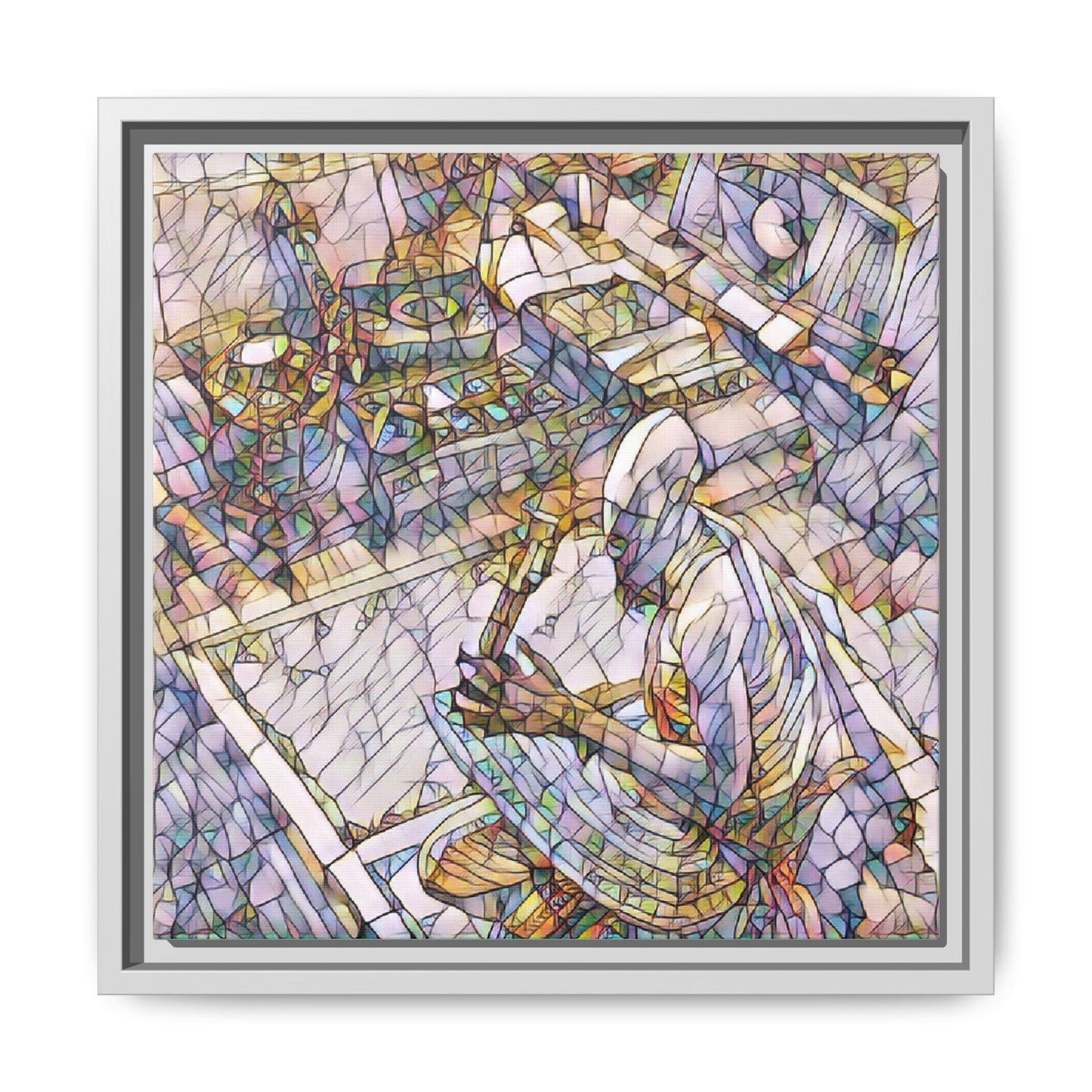 Stained-Glass DJ Matte Canvas Print (Framed) — Colorful Music Room Wall Art