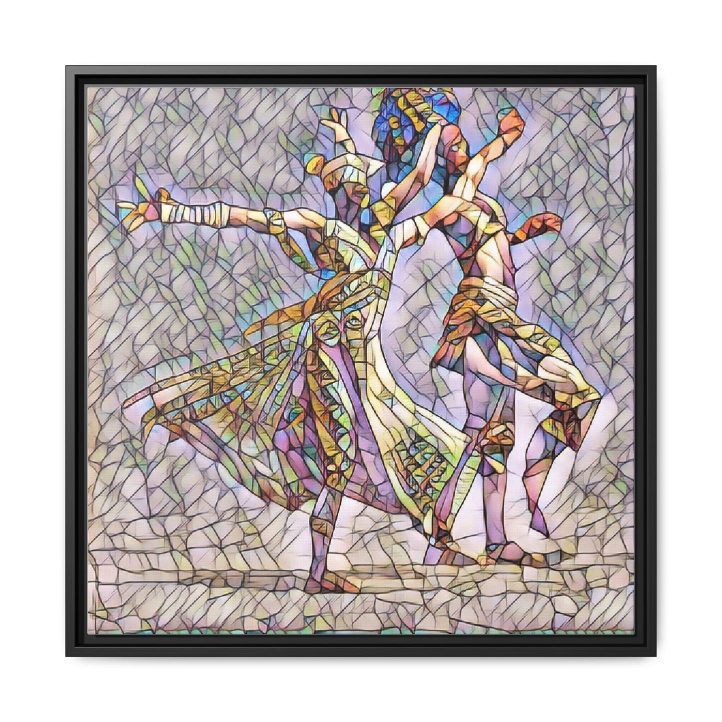 Framed Matte Canvas Wall Art — Abstract Dancers in Stained Glass Style