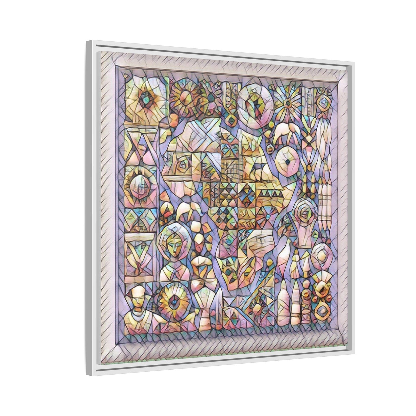 Framed Abstract Mosaic Matte Canvas Art — Pastel Geometric Wall Decor