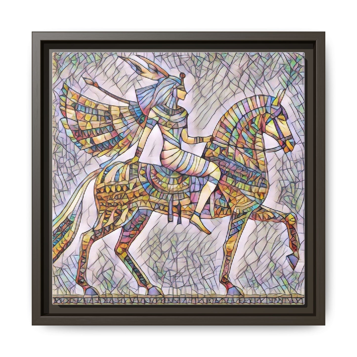 Stained-Glass Style Egyptian Horseman Framed Canvas Print
