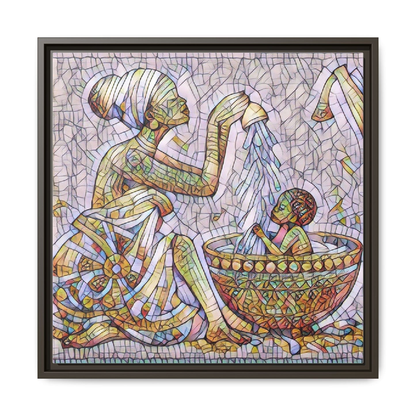 African Mother and Child Mosaic Matte Canvas (Framed)