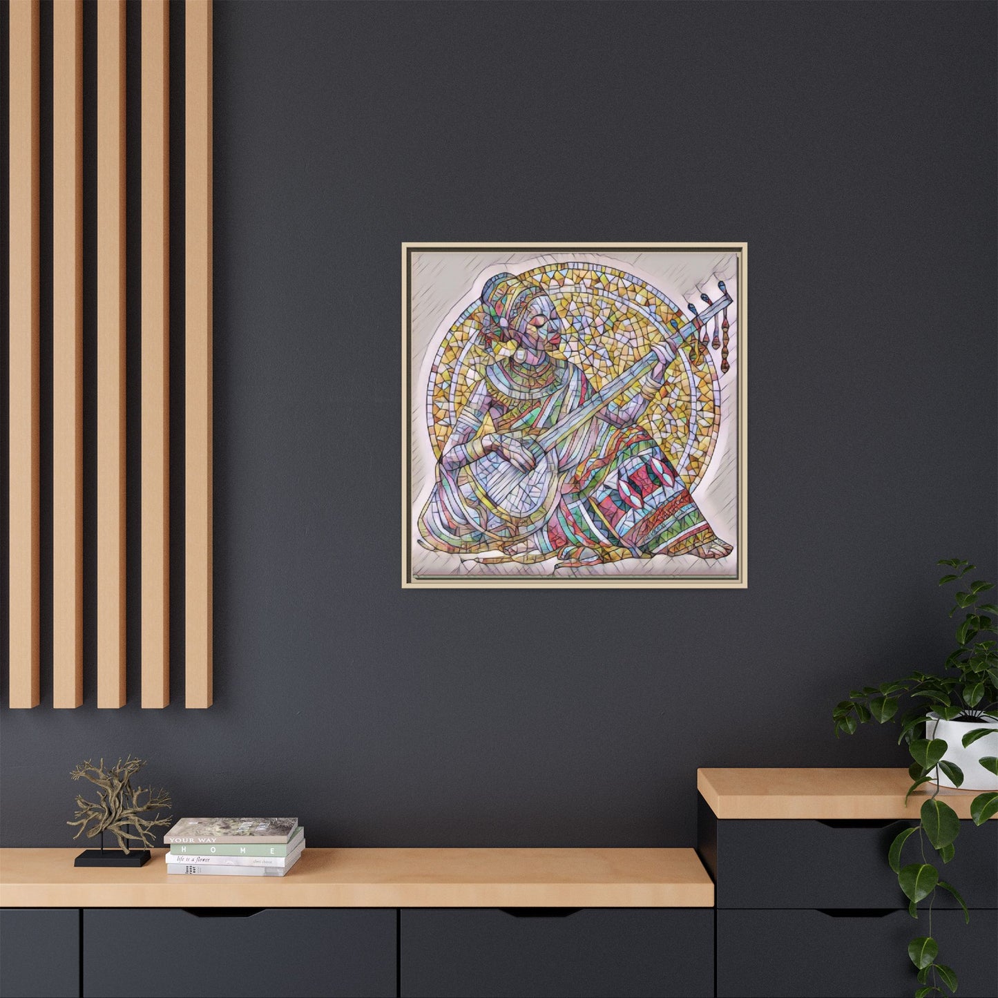 Framed Canvas Art - Colorful Mosaic Musician Wall Decor