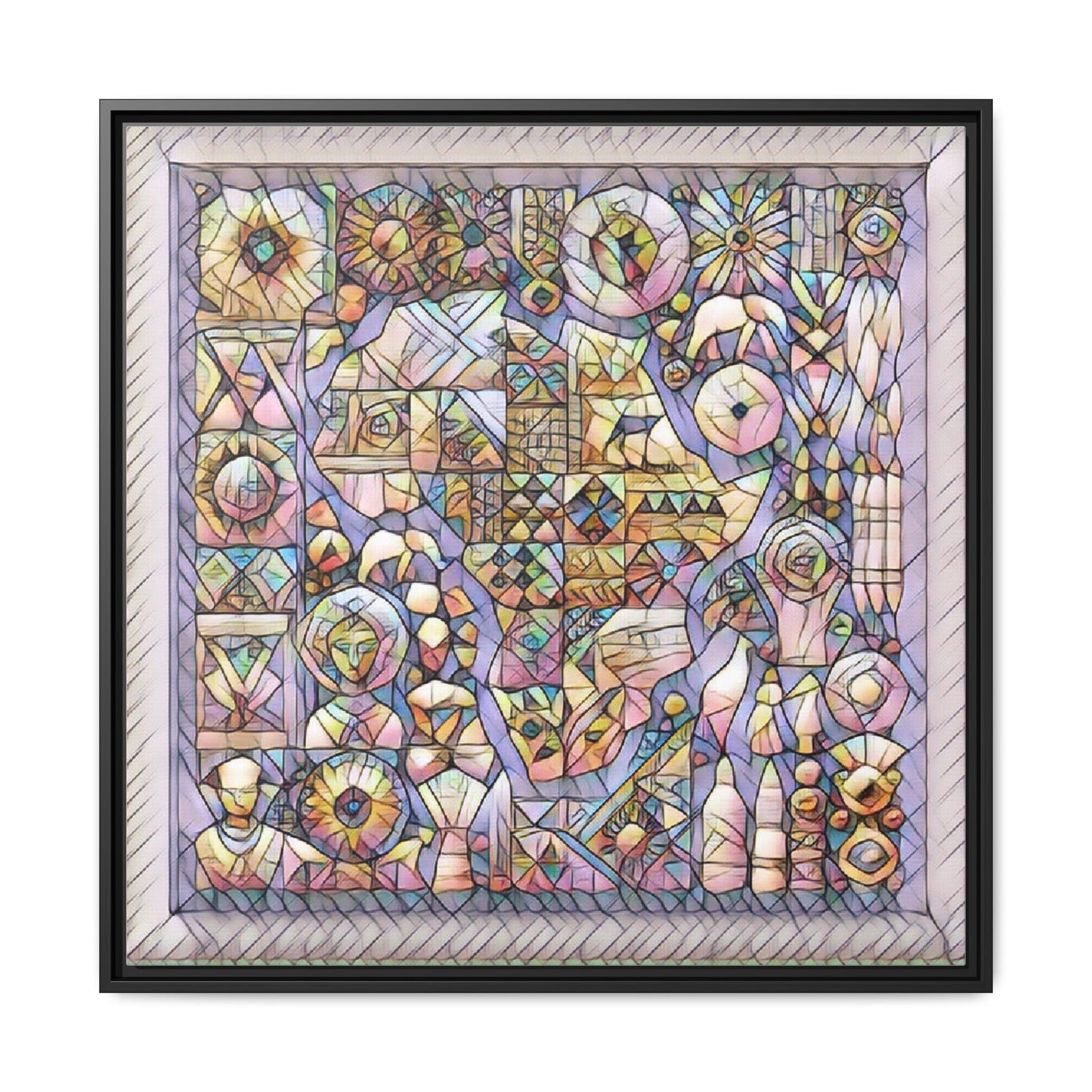 Framed Abstract Mosaic Matte Canvas Art — Pastel Geometric Wall Decor