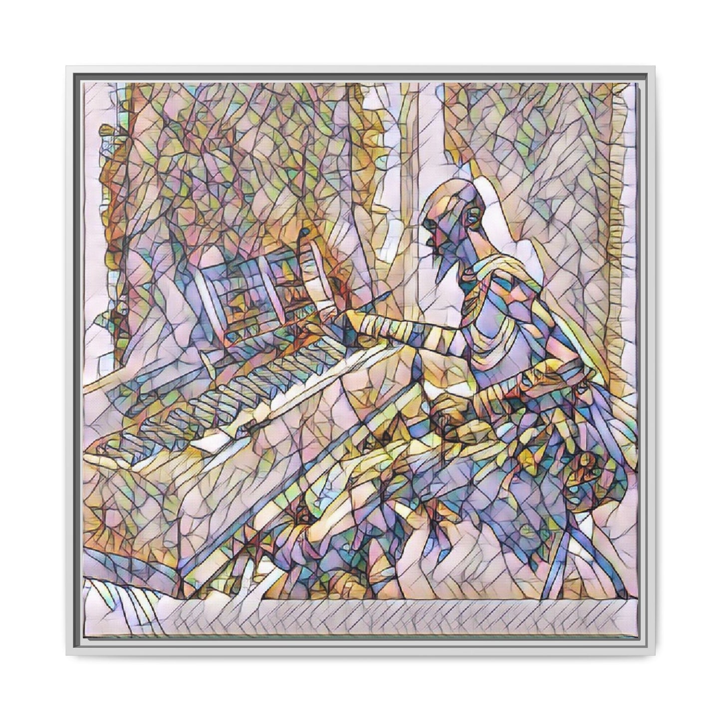 Framed Matte Canvas Art — Colorful Abstract Musician at Piano