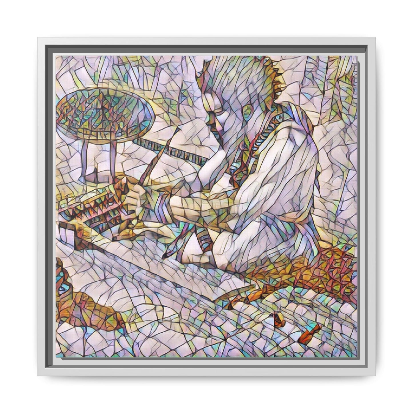 Framed Matte Canvas — Abstract Drummer Mosaic Wall Art