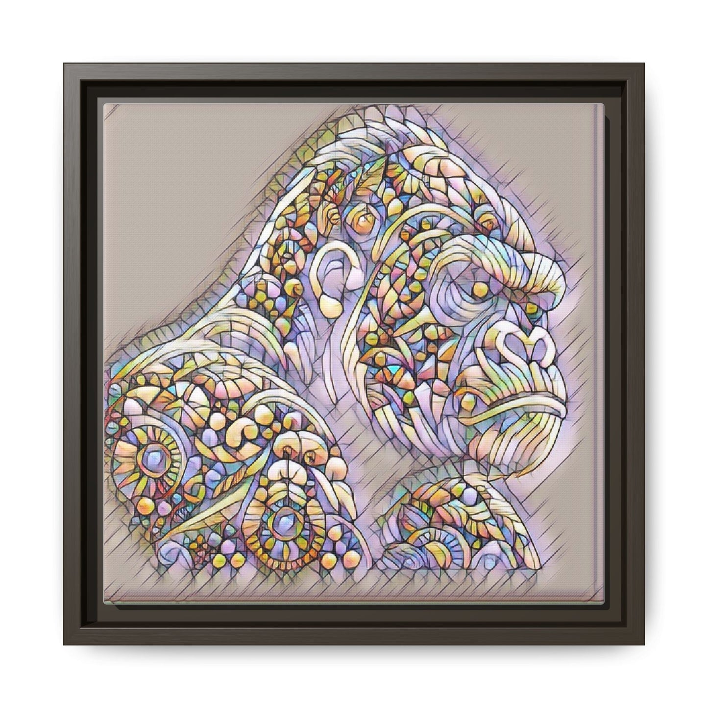 Colorful Ornate Gorilla Matte Canvas Framed Wall Art