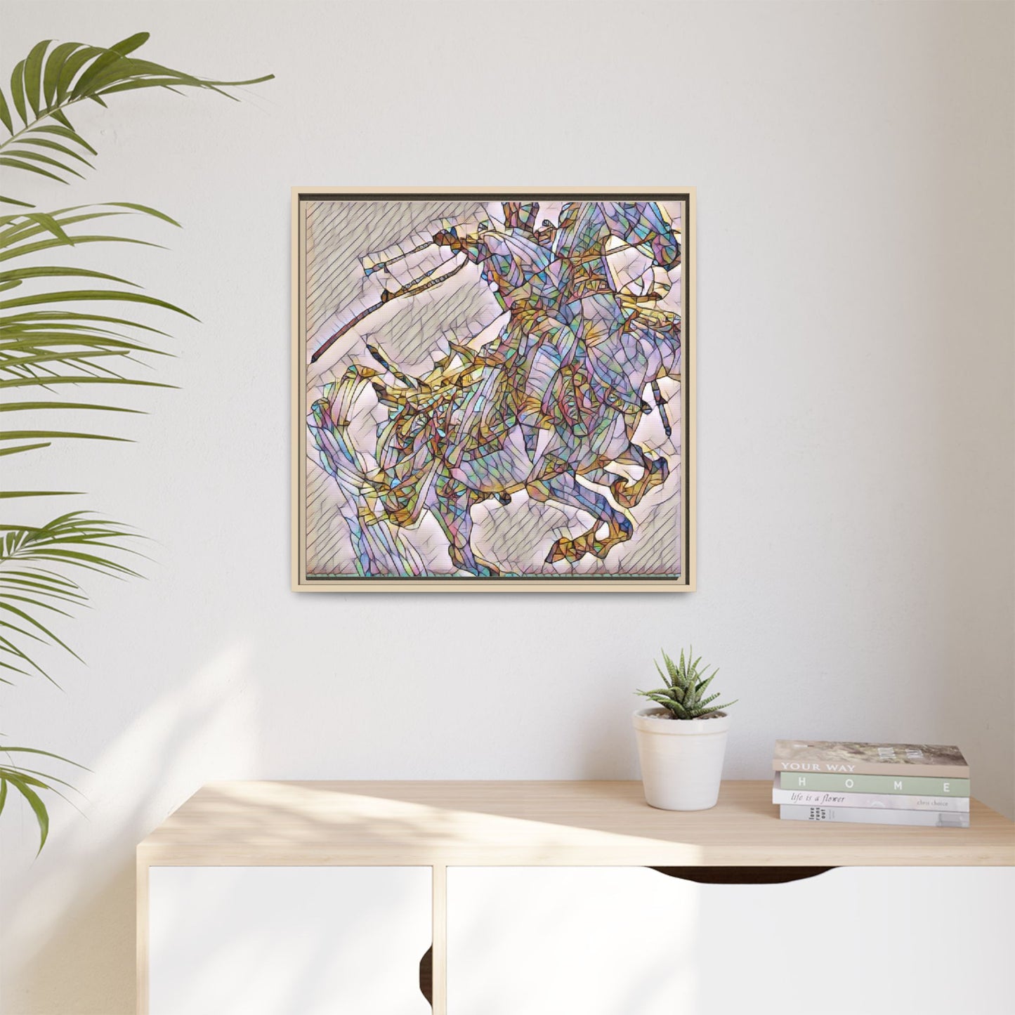 Framed Abstract Stained-Glass Horse Canvas
