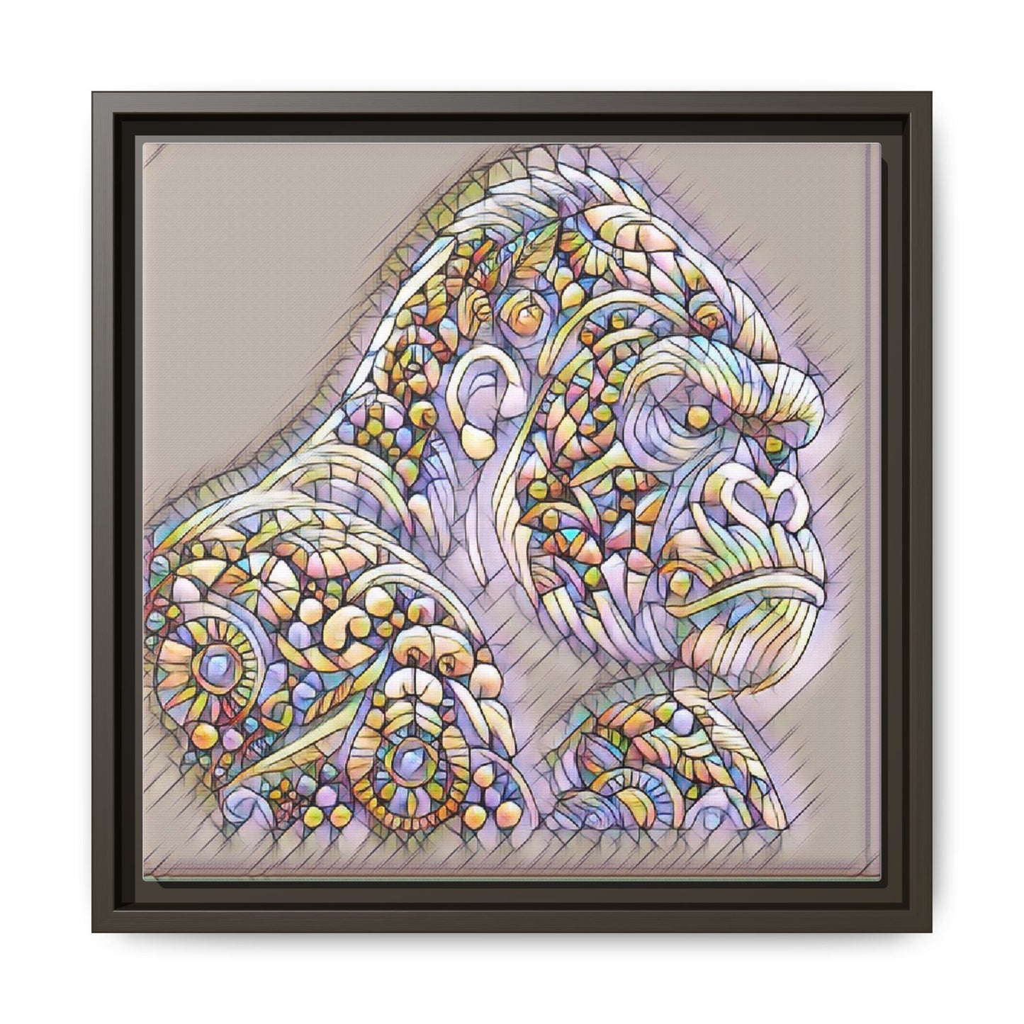 Colorful Ornate Gorilla Matte Canvas Framed Wall Art