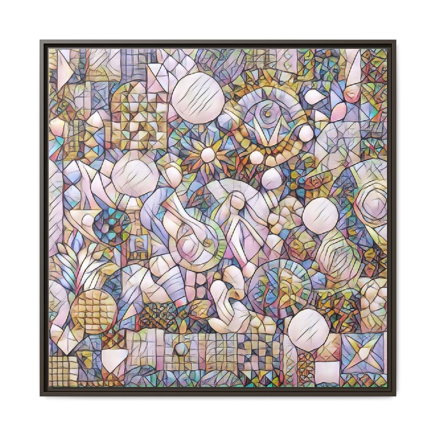 Abstract Geometric Mosaic Framed Canvas — Multicolor Modern Wall Art