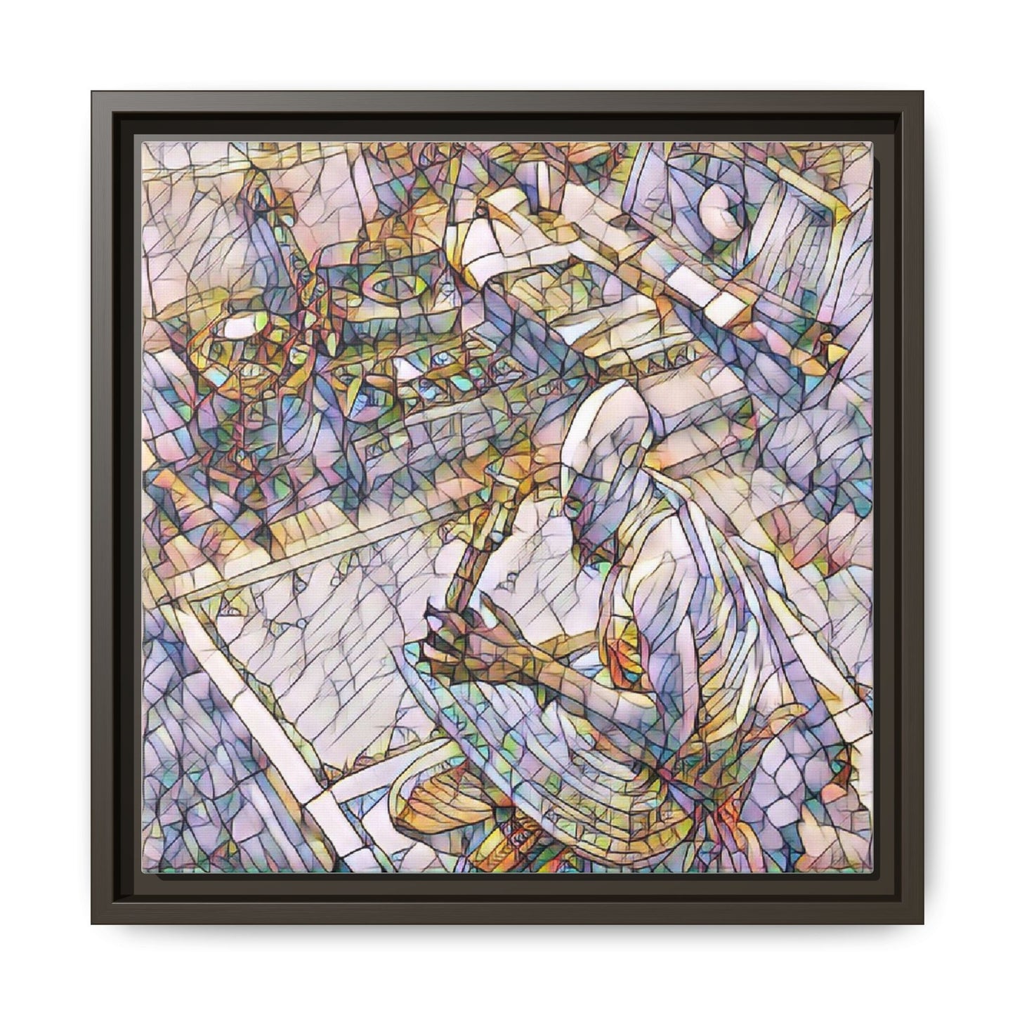 Stained-Glass DJ Matte Canvas Print (Framed) — Colorful Music Room Wall Art