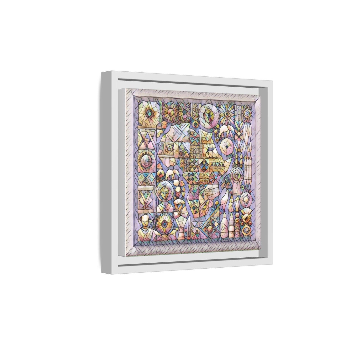 Framed Abstract Mosaic Matte Canvas Art — Pastel Geometric Wall Decor