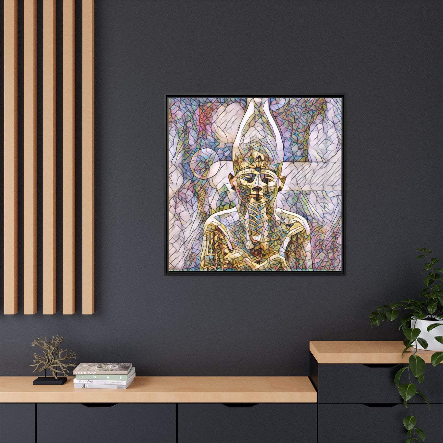 Egyptian Pharaoh Stained-Glass Style Matte Canvas Print, Framed